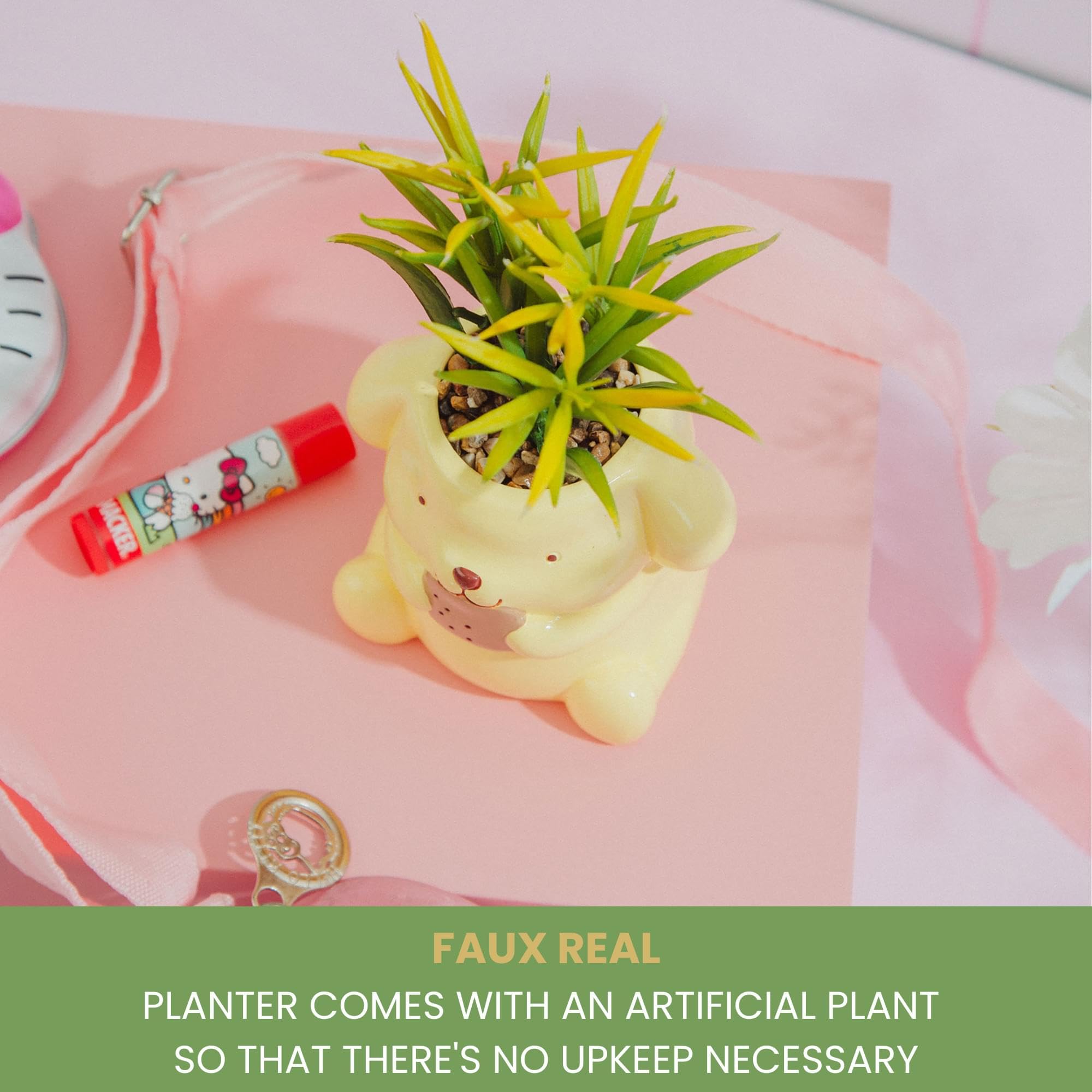 Foto 7 pulgar | Mini Macetero Sanrio Pompompurin De Cerámica Con Planta Artificial - Venta Internacional.