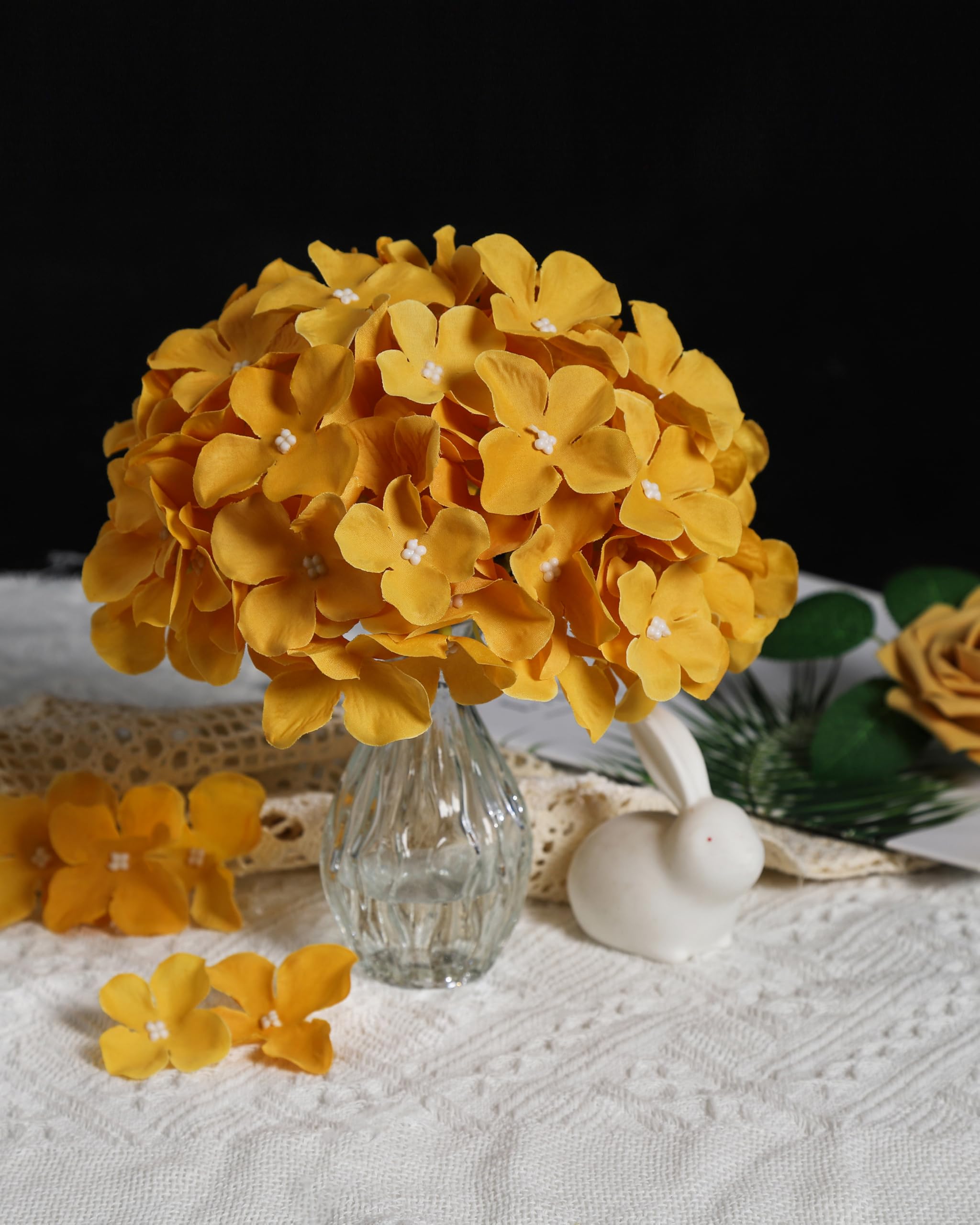 Foto 3 | Cabezas Artificiales De Hortensia Duhouse Silk, 6 Unidades, Color Amarillo Mostaza - Venta Internacional.