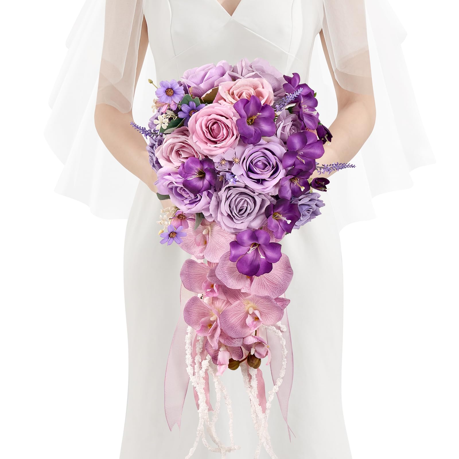 Foto 1 | Ramos De Boda Serwalin Con Flores De Espuma De Seda Moradas De 28 Cm - Venta Internacional.