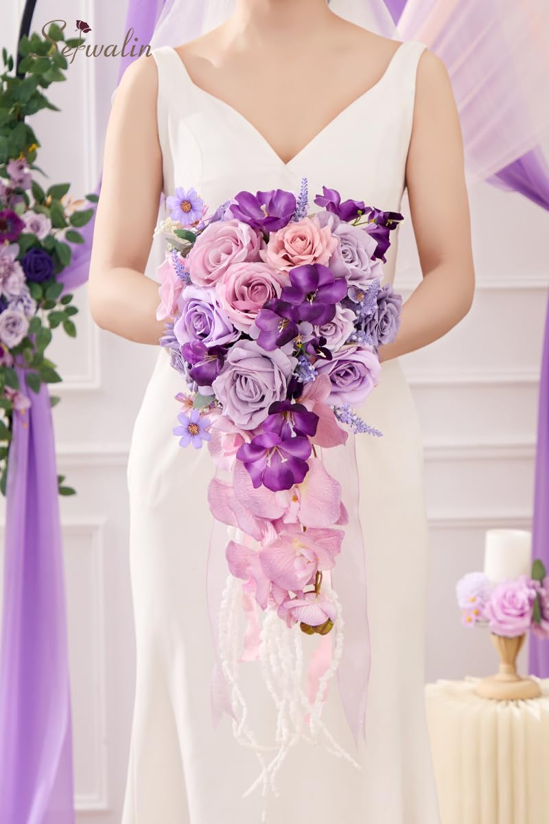 Foto 2 | Ramos De Boda Serwalin Con Flores De Espuma De Seda Moradas De 28 Cm - Venta Internacional.