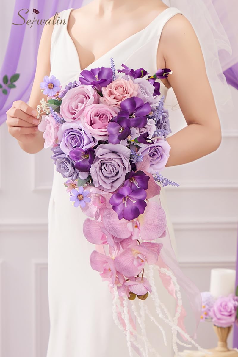 Foto 4 pulgar | Ramos De Boda Serwalin Con Flores De Espuma De Seda Moradas De 28 Cm - Venta Internacional.