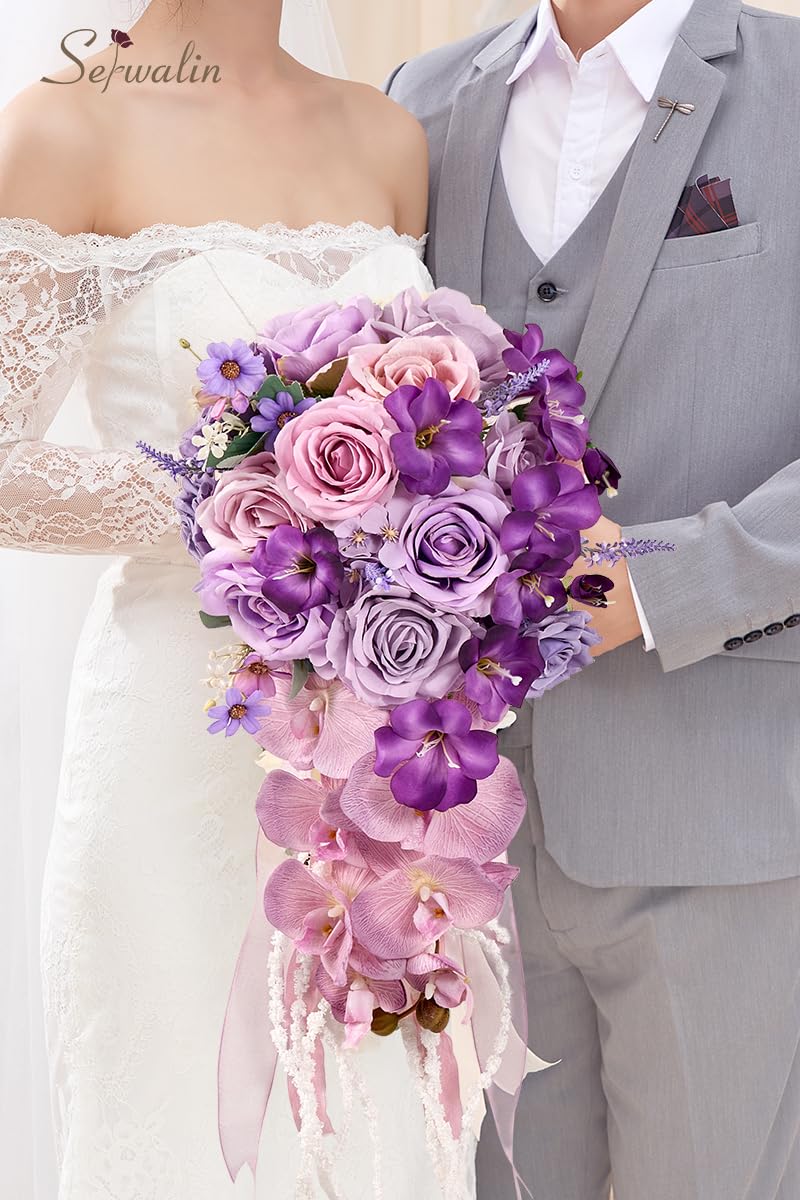 Foto 6 pulgar | Ramos De Boda Serwalin Con Flores De Espuma De Seda Moradas De 28 Cm - Venta Internacional.