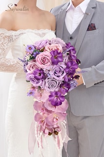 Foto 5 | Ramos De Boda Serwalin Con Flores De Espuma De Seda Moradas De 28 Cm - Venta Internacional.