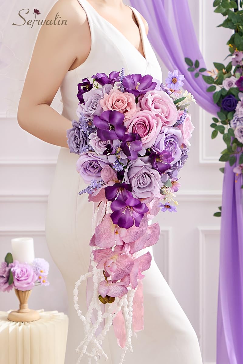 Foto 7 pulgar | Ramos De Boda Serwalin Con Flores De Espuma De Seda Moradas De 28 Cm - Venta Internacional.