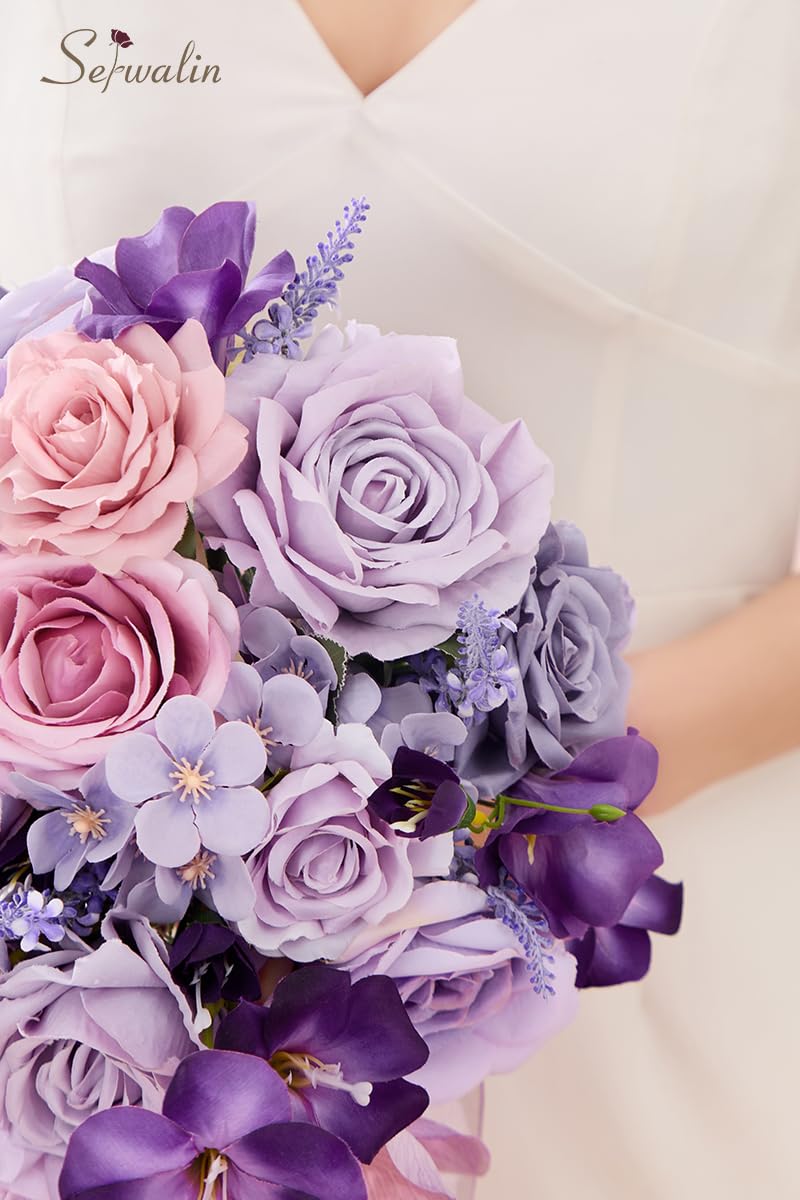 Foto 8 pulgar | Ramos De Boda Serwalin Con Flores De Espuma De Seda Moradas De 28 Cm - Venta Internacional.