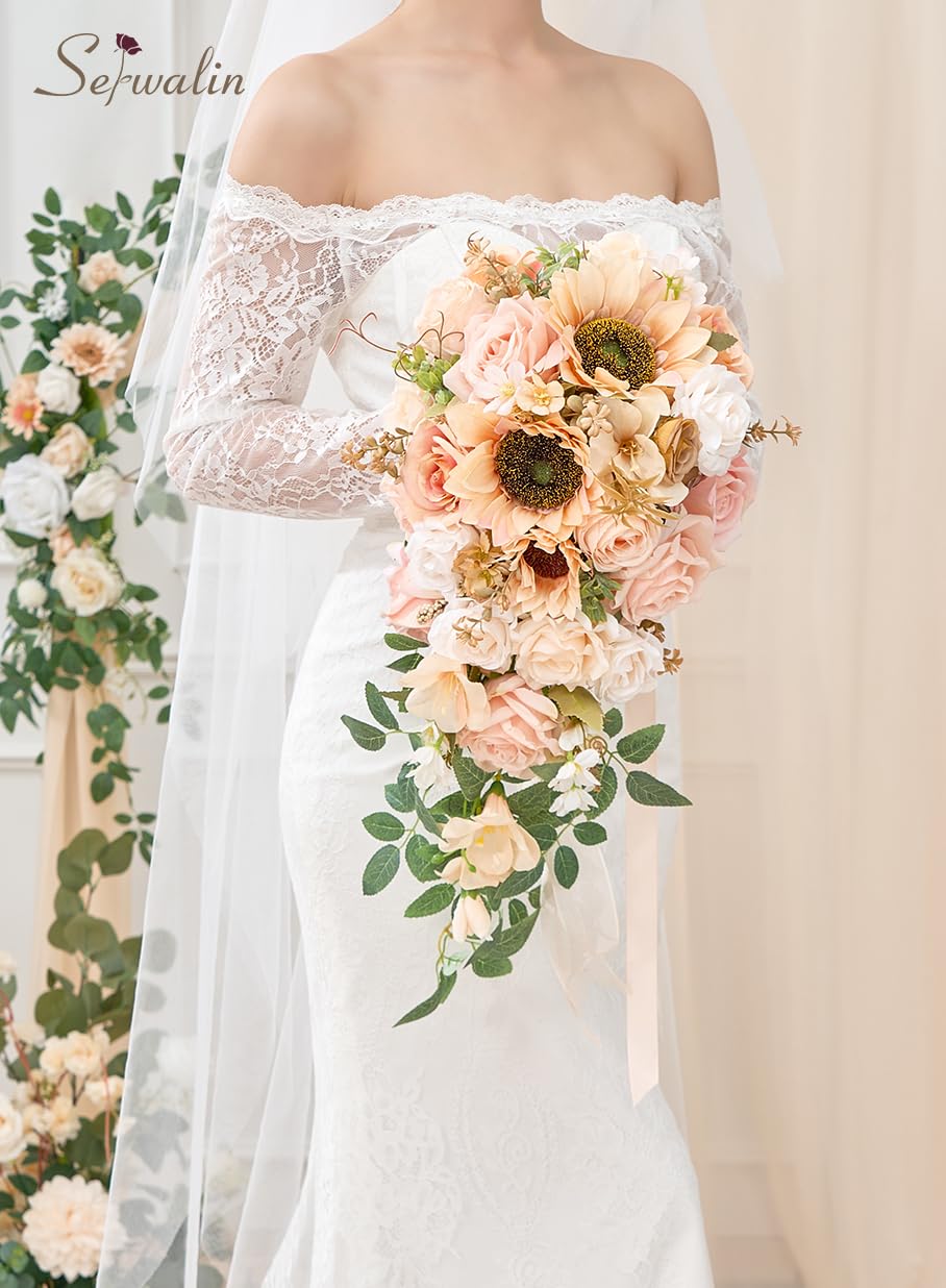 Foto 4 pulgar | Ramos De Boda Serwalin, 28 Cm, Para Novia, Dama De Honor, Champán - Venta Internacional.