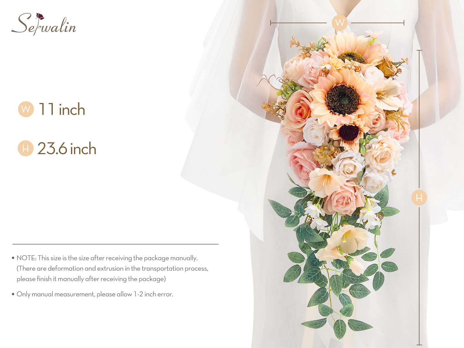 Foto 7 | Ramos De Boda Serwalin, 28 Cm, Para Novia, Dama De Honor, Champán - Venta Internacional.