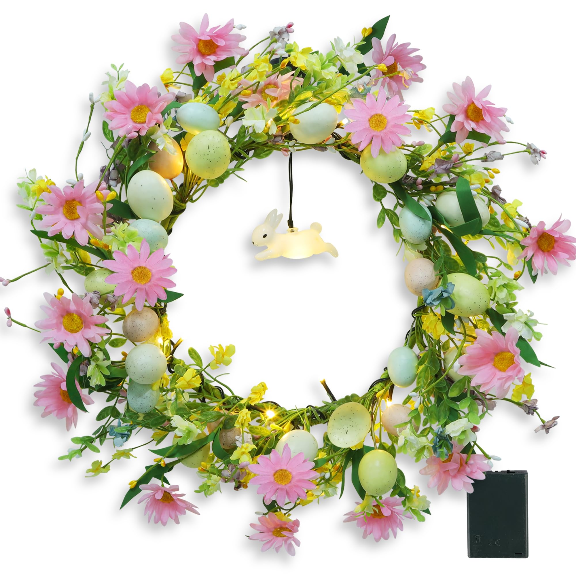 Foto 1 | Corona De Pascua Dr.dudu Iluminada De 48 Cm Con Temporizador, Conejito Y Flores - Venta Internacional.
