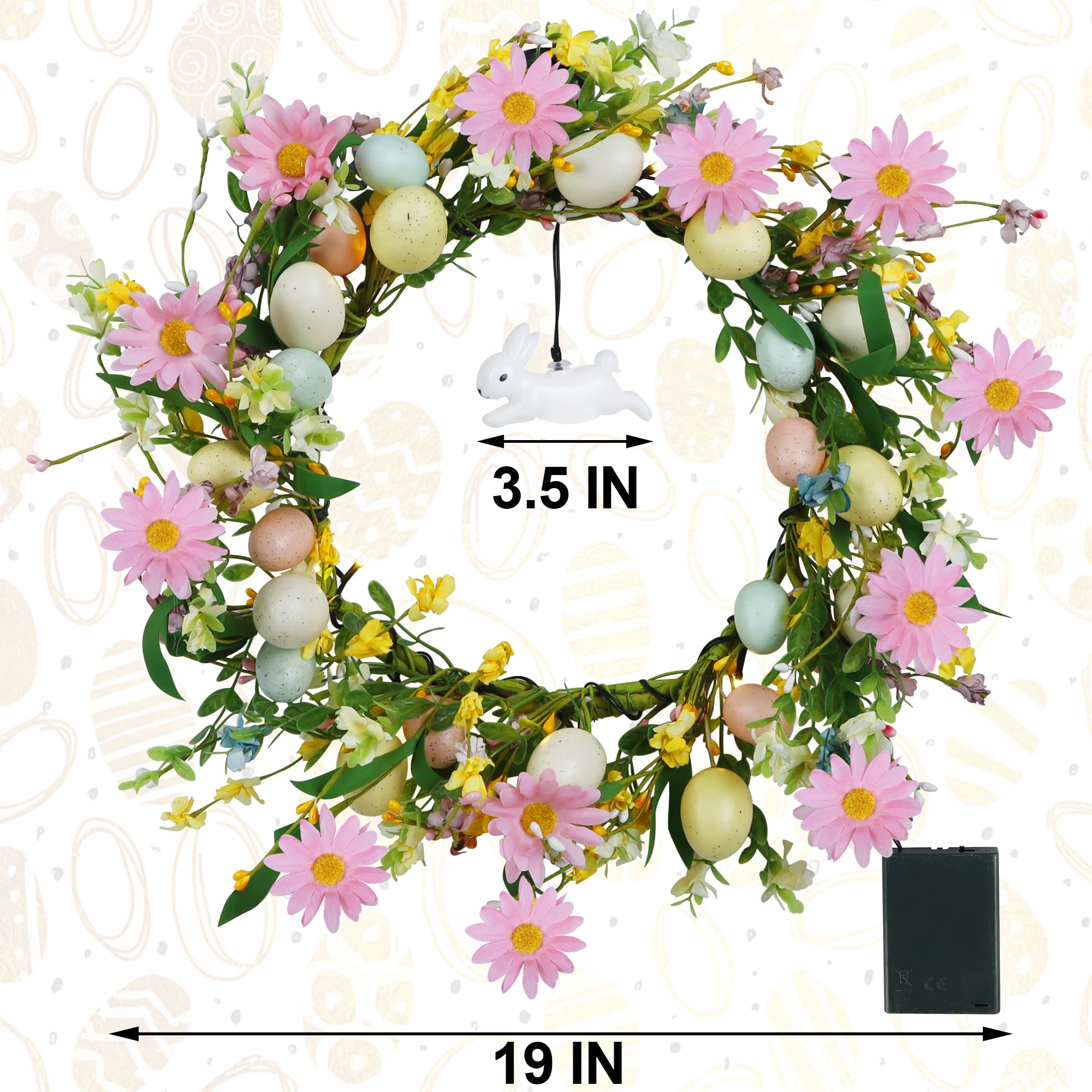 Foto 4 pulgar | Corona De Pascua Dr.dudu Iluminada De 48 Cm Con Temporizador, Conejito Y Flores - Venta Internacional.