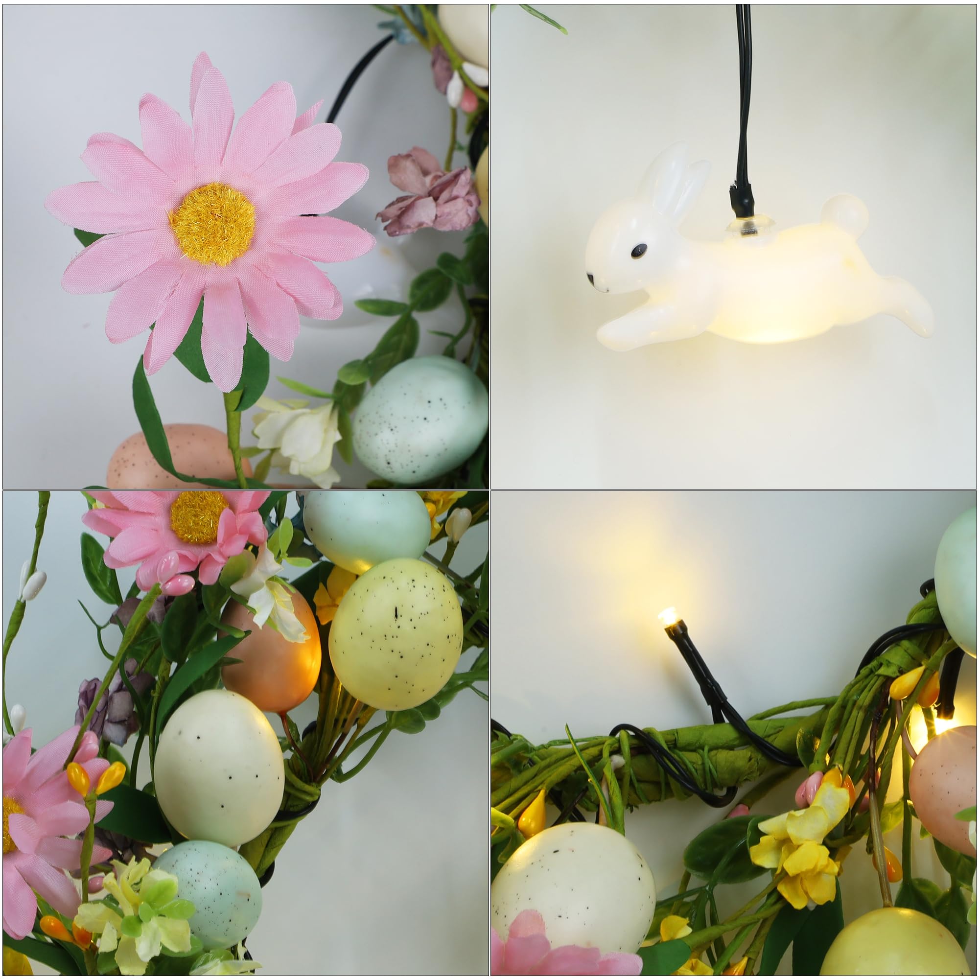 Foto 8 pulgar | Corona De Pascua Dr.dudu Iluminada De 48 Cm Con Temporizador, Conejito Y Flores - Venta Internacional.