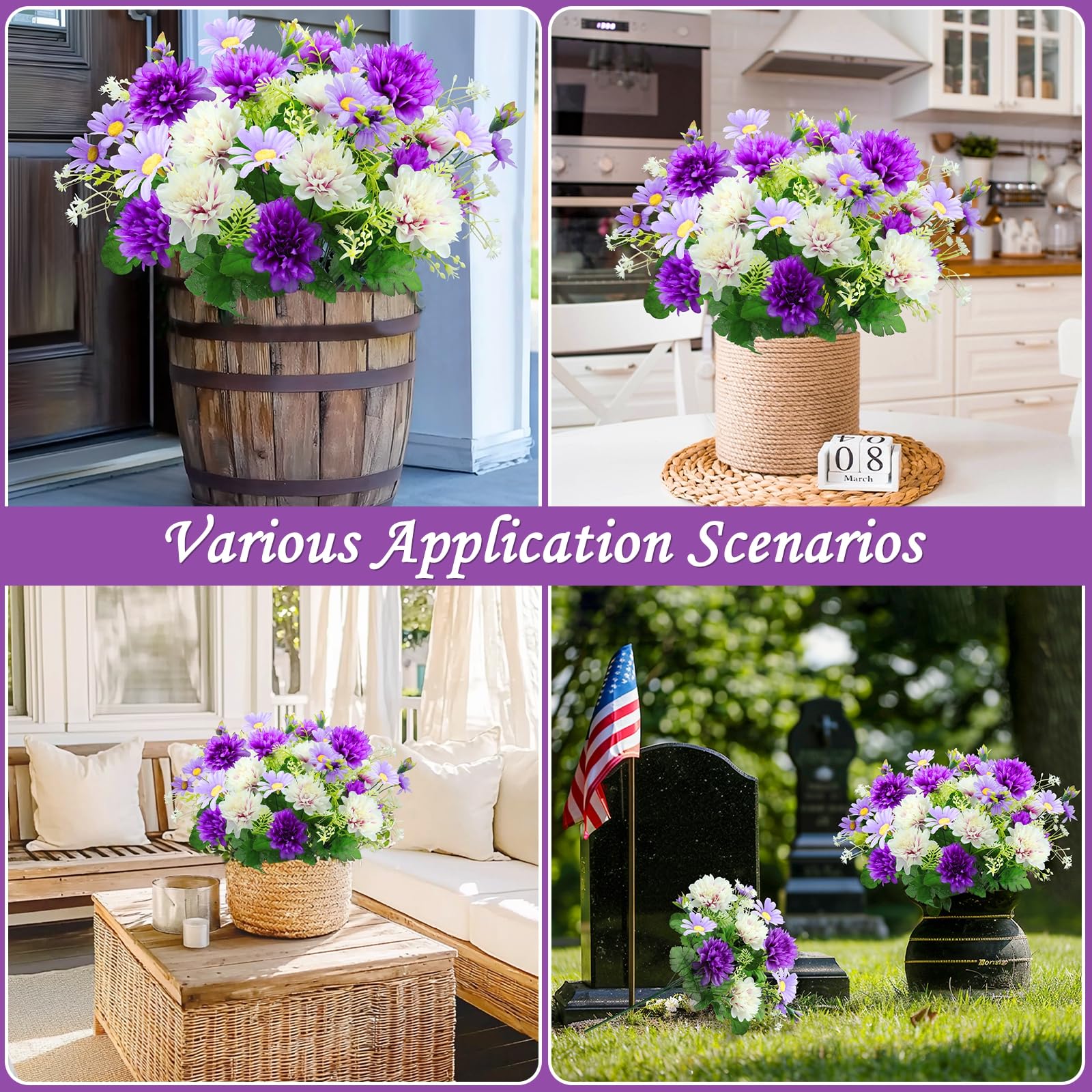 Foto 5 | Flores Artificiales Turnmeon, 48 Cabezas, Dalia, Margaritas, Color Morado - Venta Internacional.