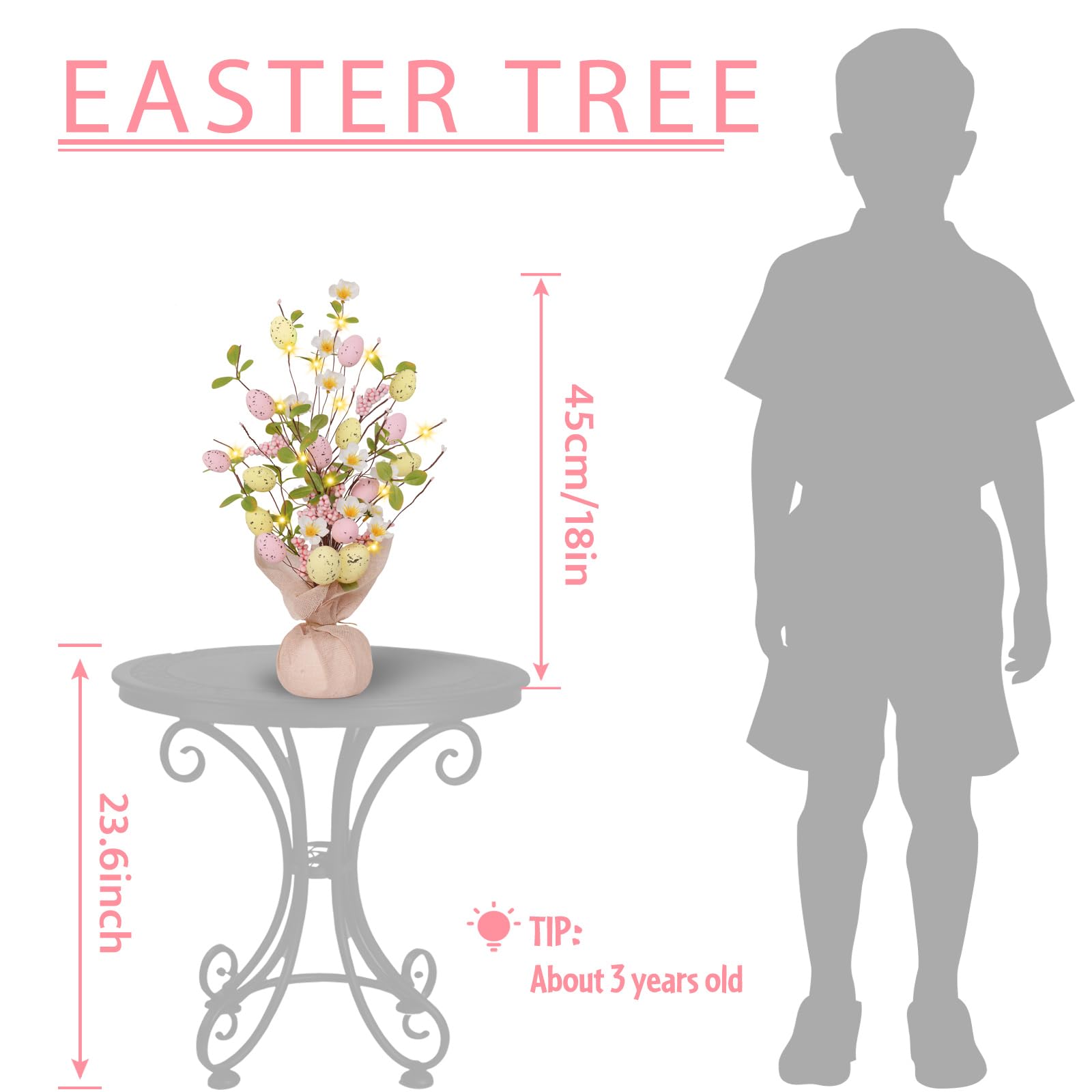 Foto 3 pulgar | Árbol De Pascua Xmasexp De 18 Pulgadas Con Huevos Y Batería De Luces Led - Venta Internacional.