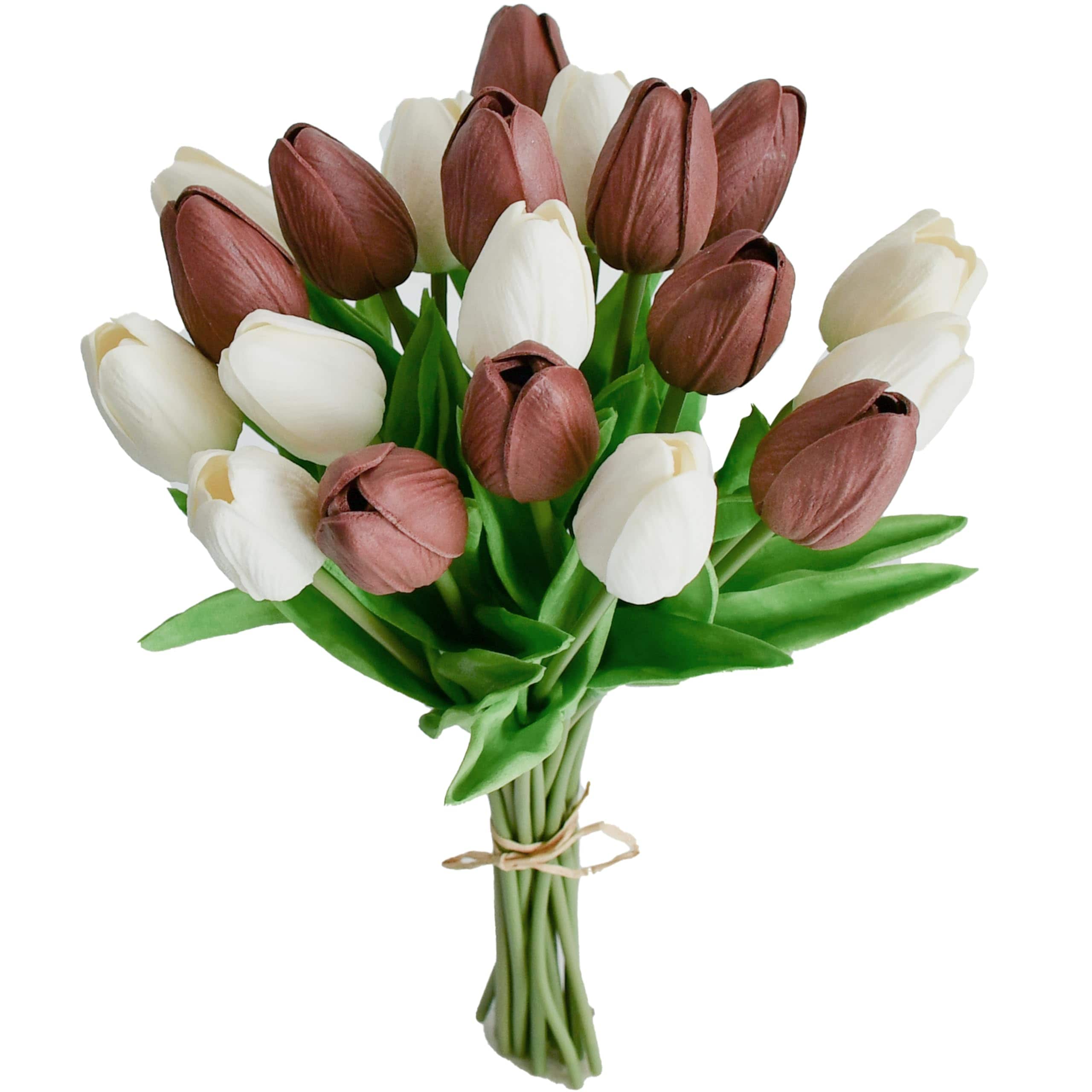 Flores Artificiales De Seda De Tulipán Mandy, 20 Unidades, Color Blanco Y Marrón - Venta Internacional. $804