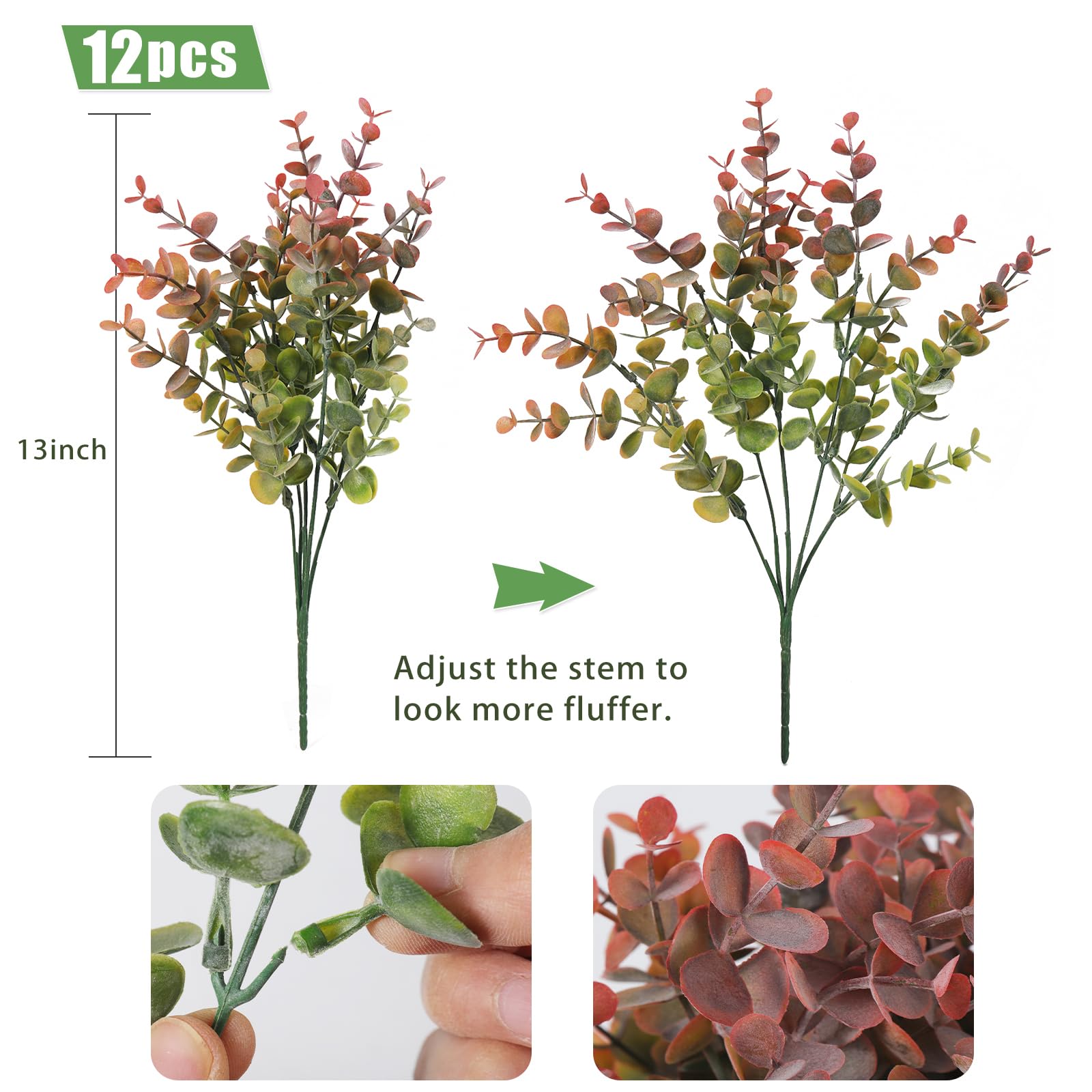 Foto 2 | Plantas Artificiales Recutms, Tallos De Eucalipto Falsos (12 Paquetes) - Venta Internacional.