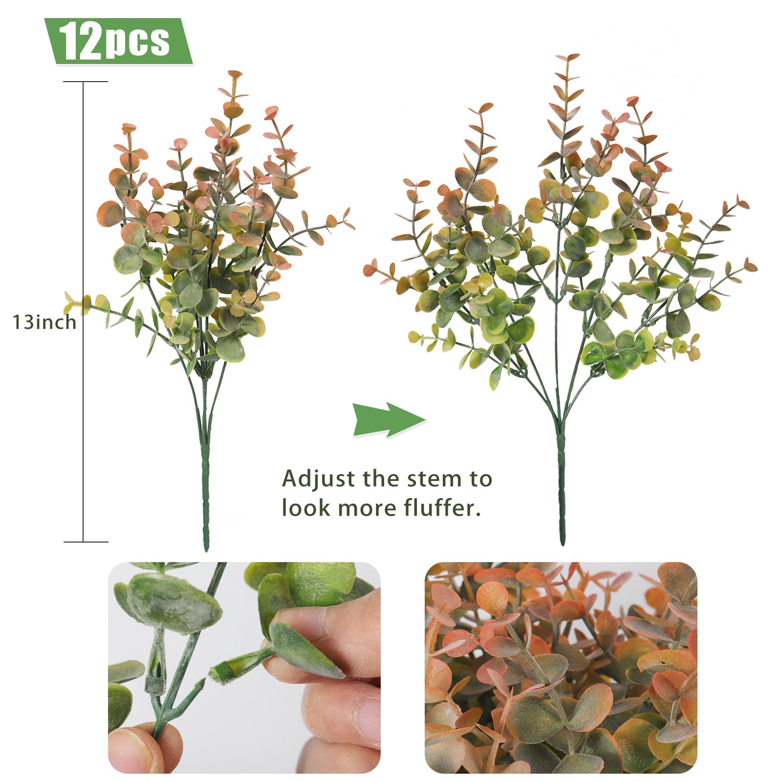 Foto 3 pulgar | Plantas Artificiales Recutms, Tallos De Eucalipto Falsos, 12 Unidades, Color Naranja Empolvado - Venta Internacional.