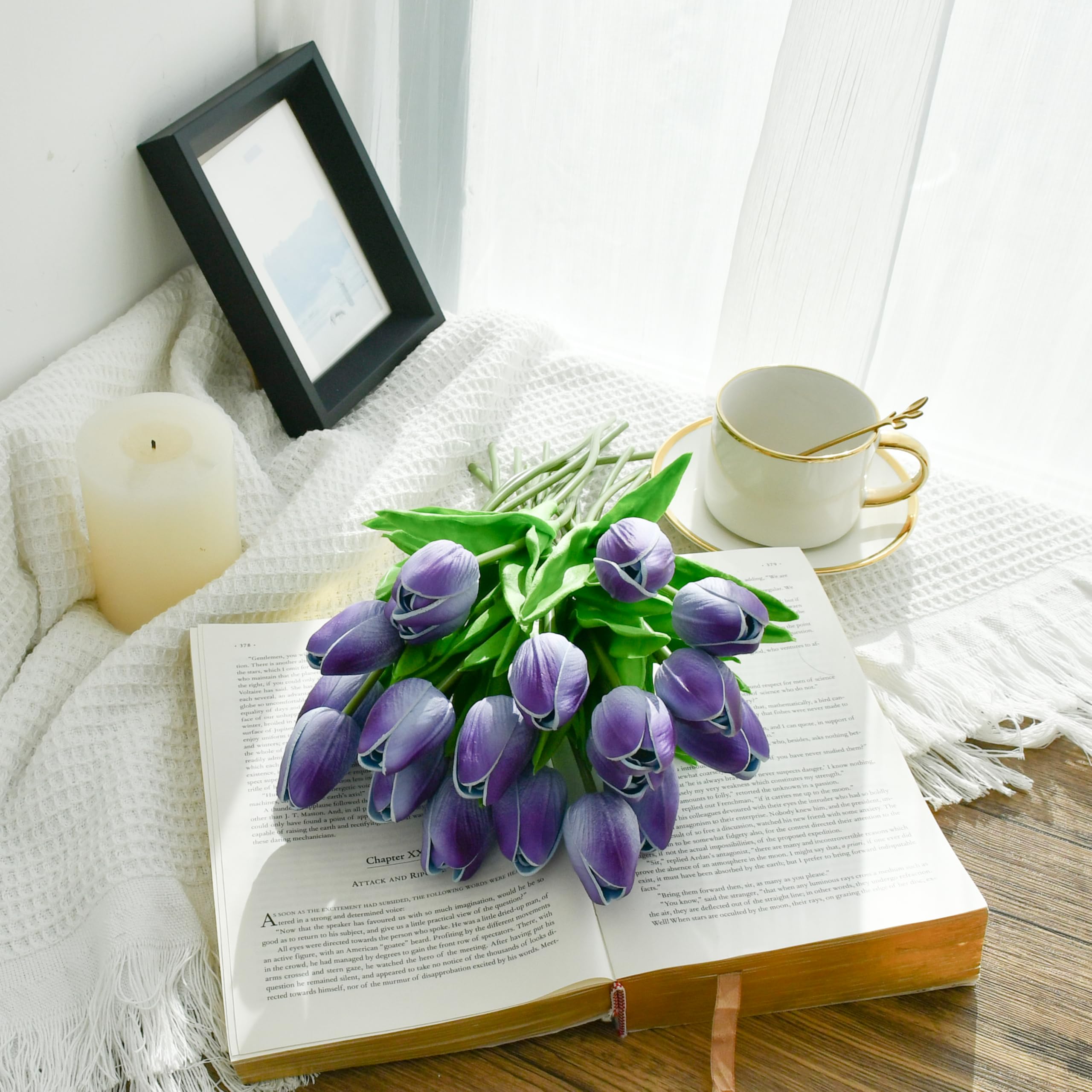 Foto 3 | Flores Artificiales De Seda Con Forma De Tulipán, Color Morado Mandy, 20 X 35 Cm - Venta Internacional.