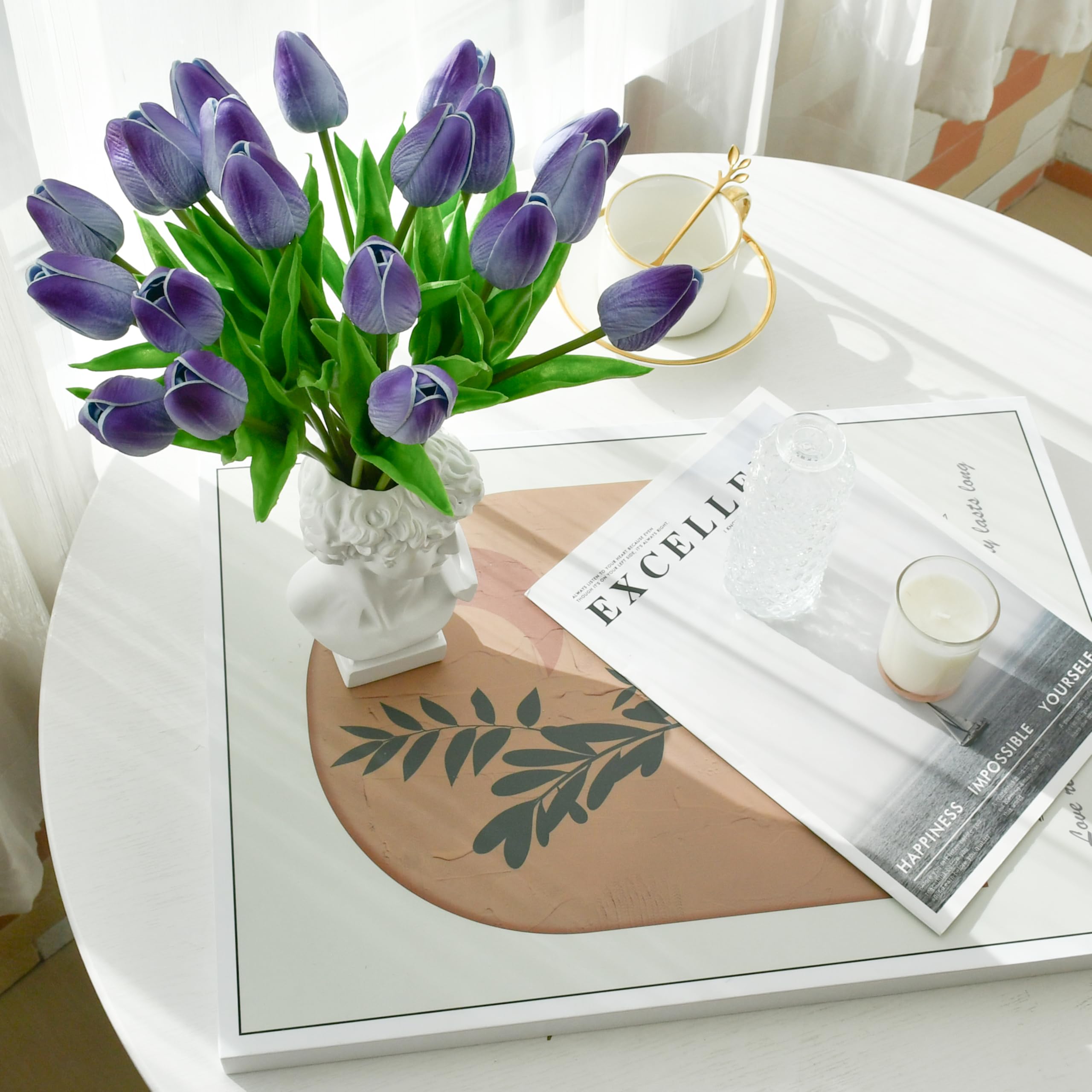 Foto 5 | Flores Artificiales De Seda Con Forma De Tulipán, Color Morado Mandy, 20 X 35 Cm - Venta Internacional.
