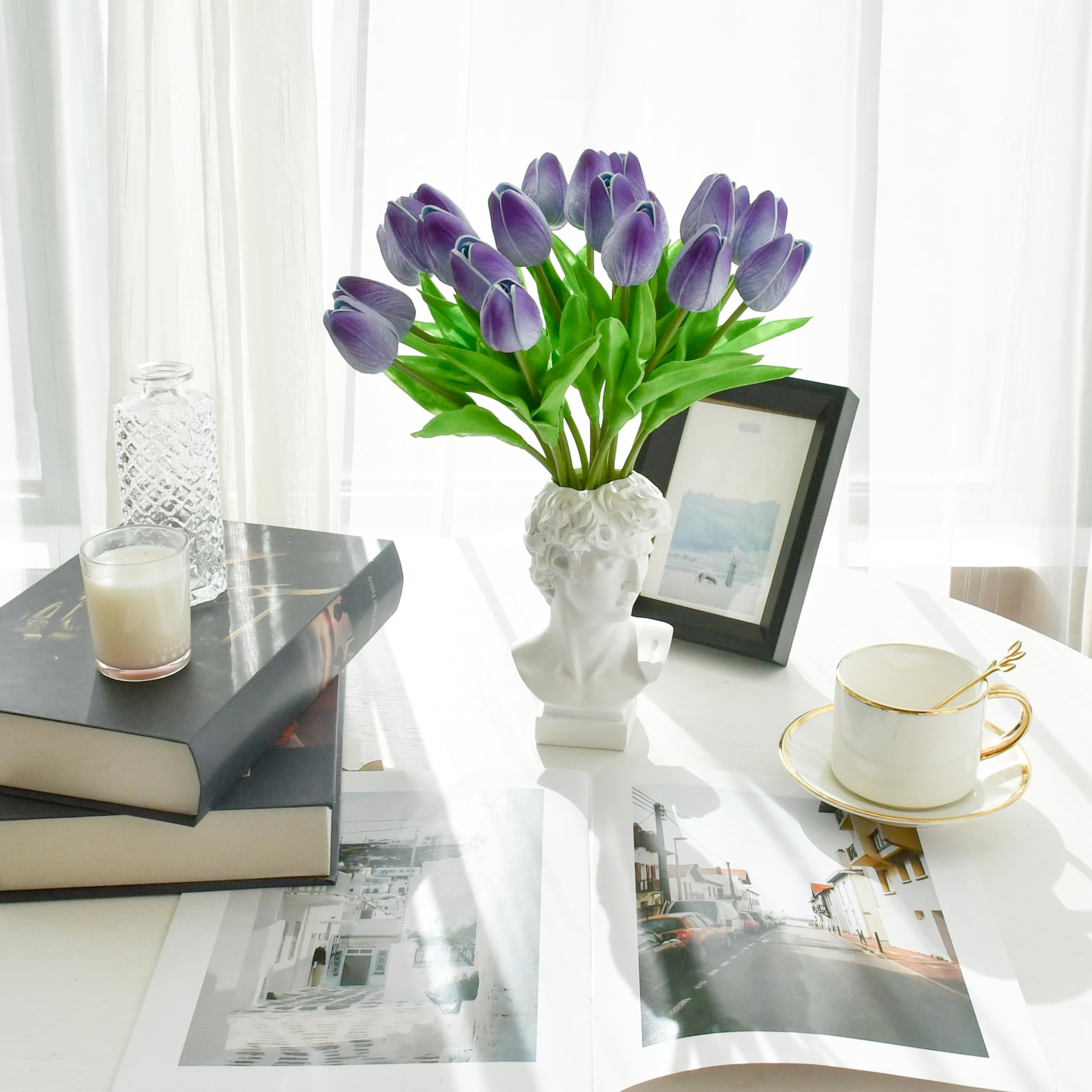 Foto 6 | Flores Artificiales De Seda Con Forma De Tulipán, Color Morado Mandy, 20 X 35 Cm - Venta Internacional.