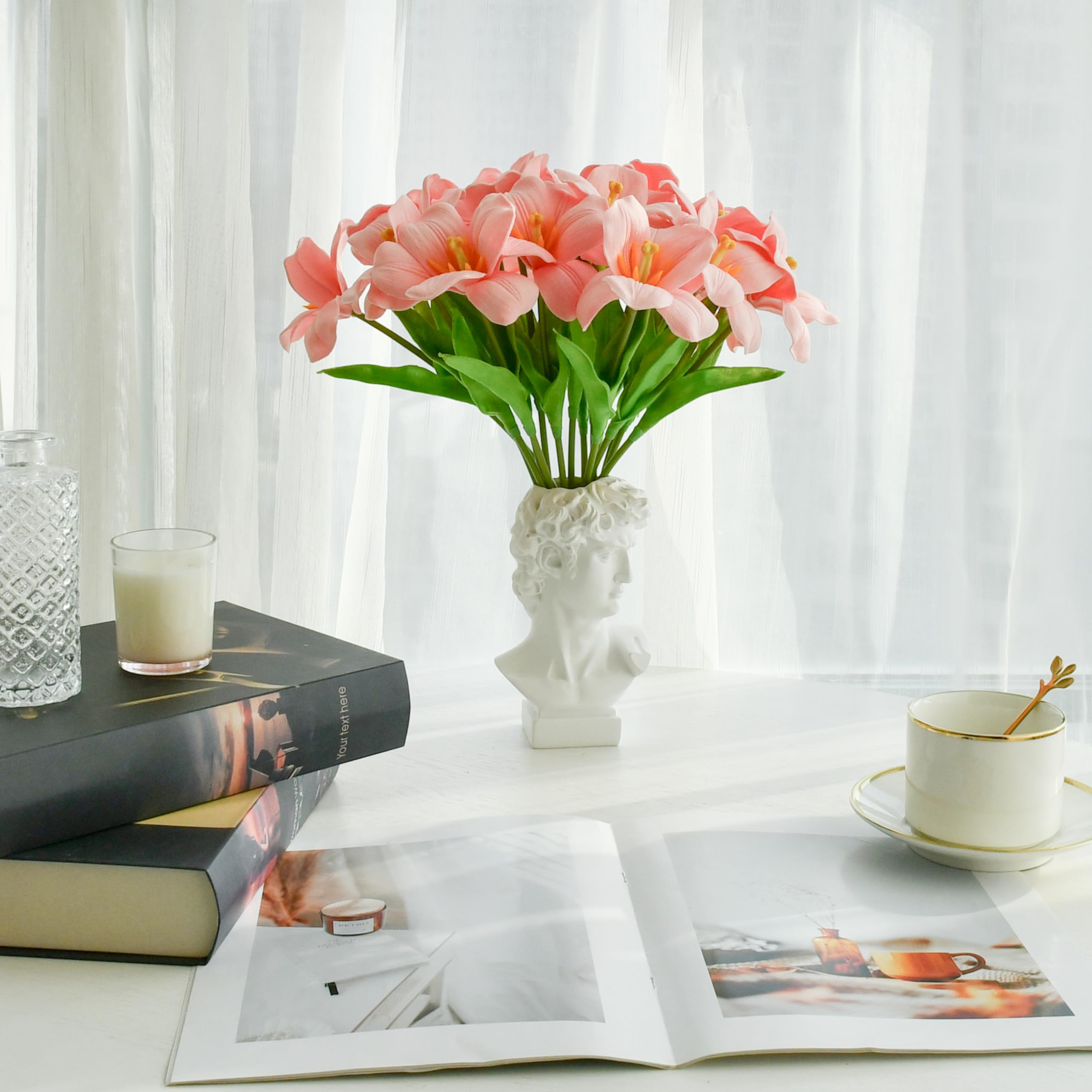 Foto 6 | Flores Artificiales De Seda Con Forma De Tulipán, Color Rosa Mandy, 12 X 35 Cm - Venta Internacional.