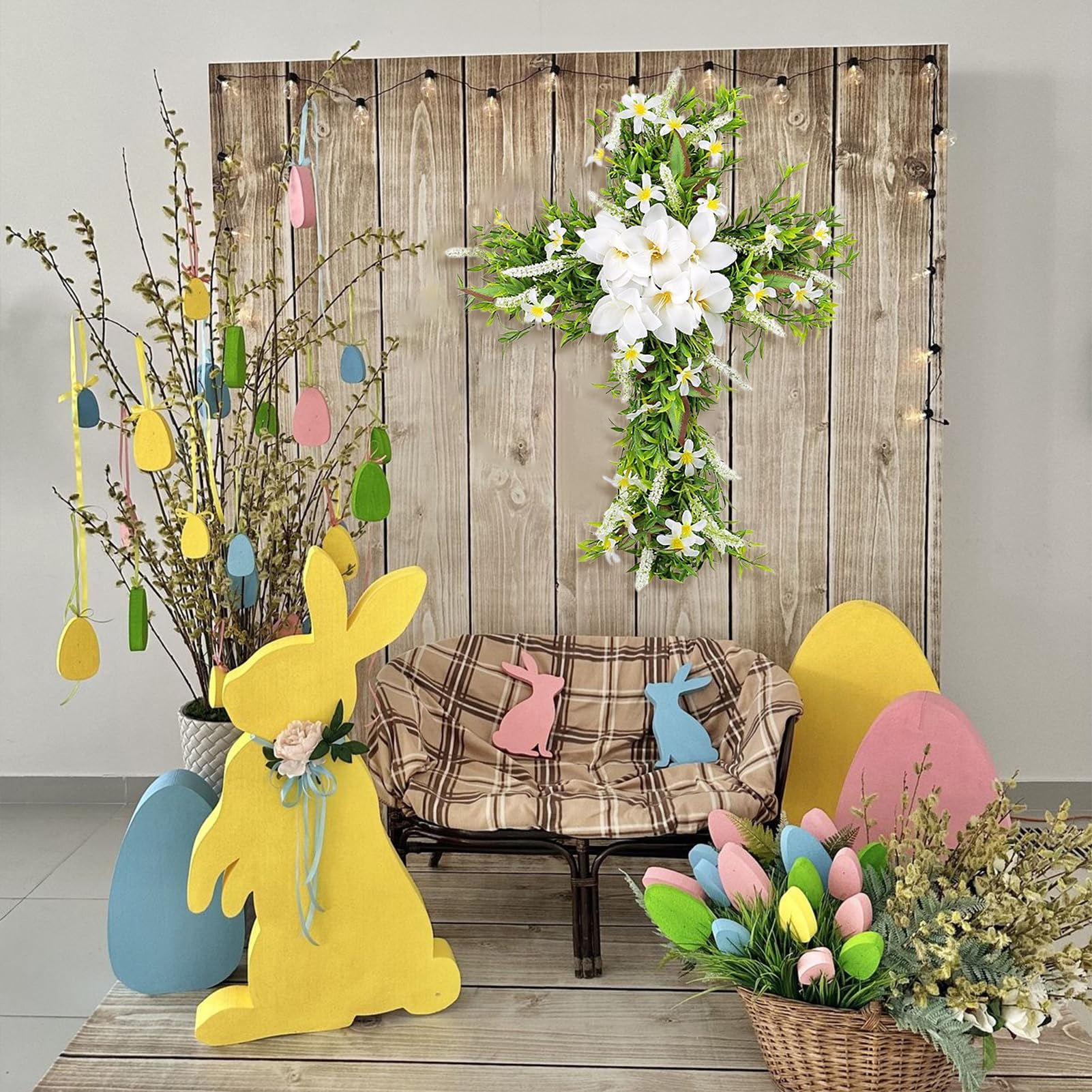 Foto 6 | Corona Genérica De Ratán Blanco Y Morado Para Puerta Delantera De Pascua, 40 Cm - Venta Internacional.