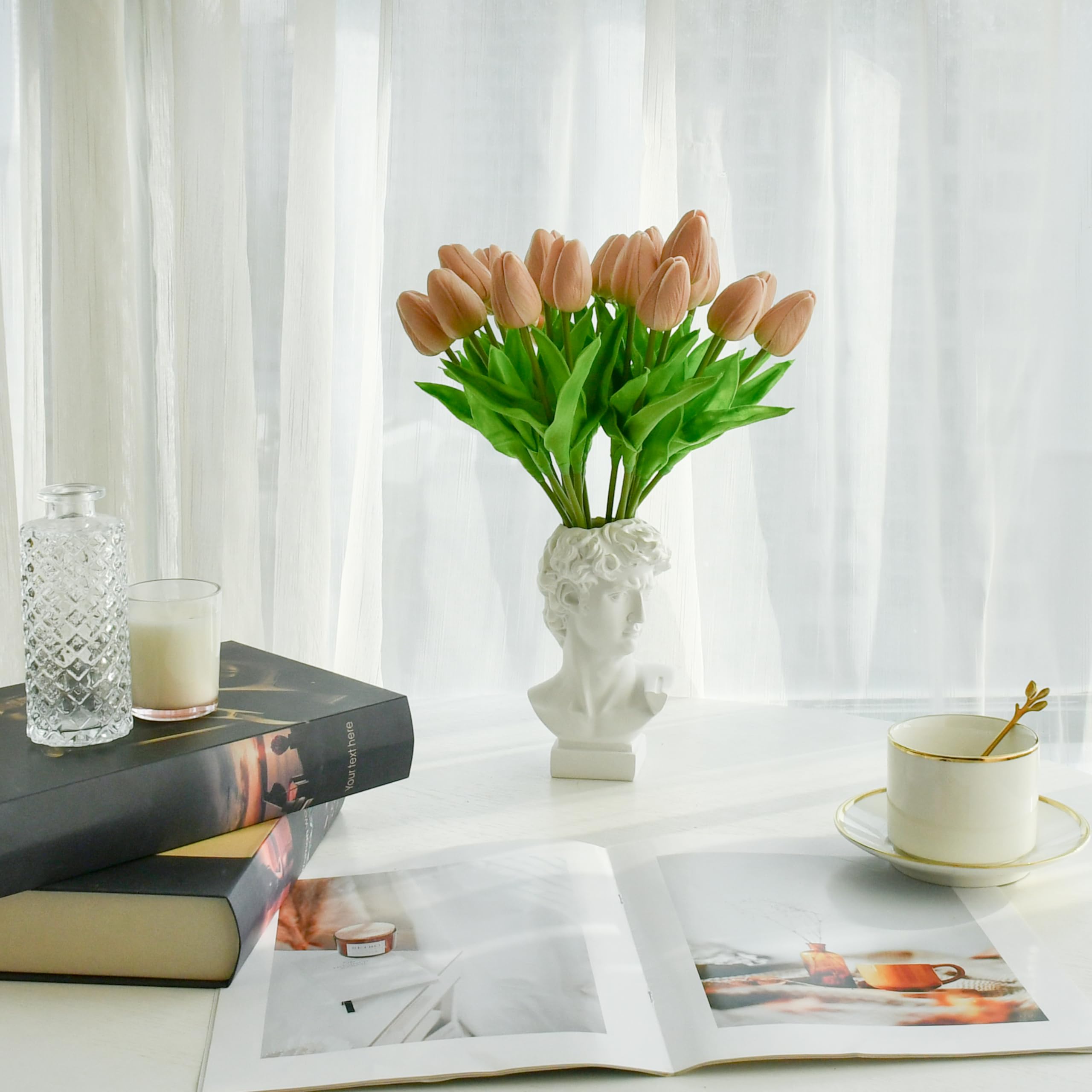 Foto 3 | Flores Artificiales De Seda De Tulipán Mandy, 20 Unidades, Color Marrón Claro - Venta Internacional.