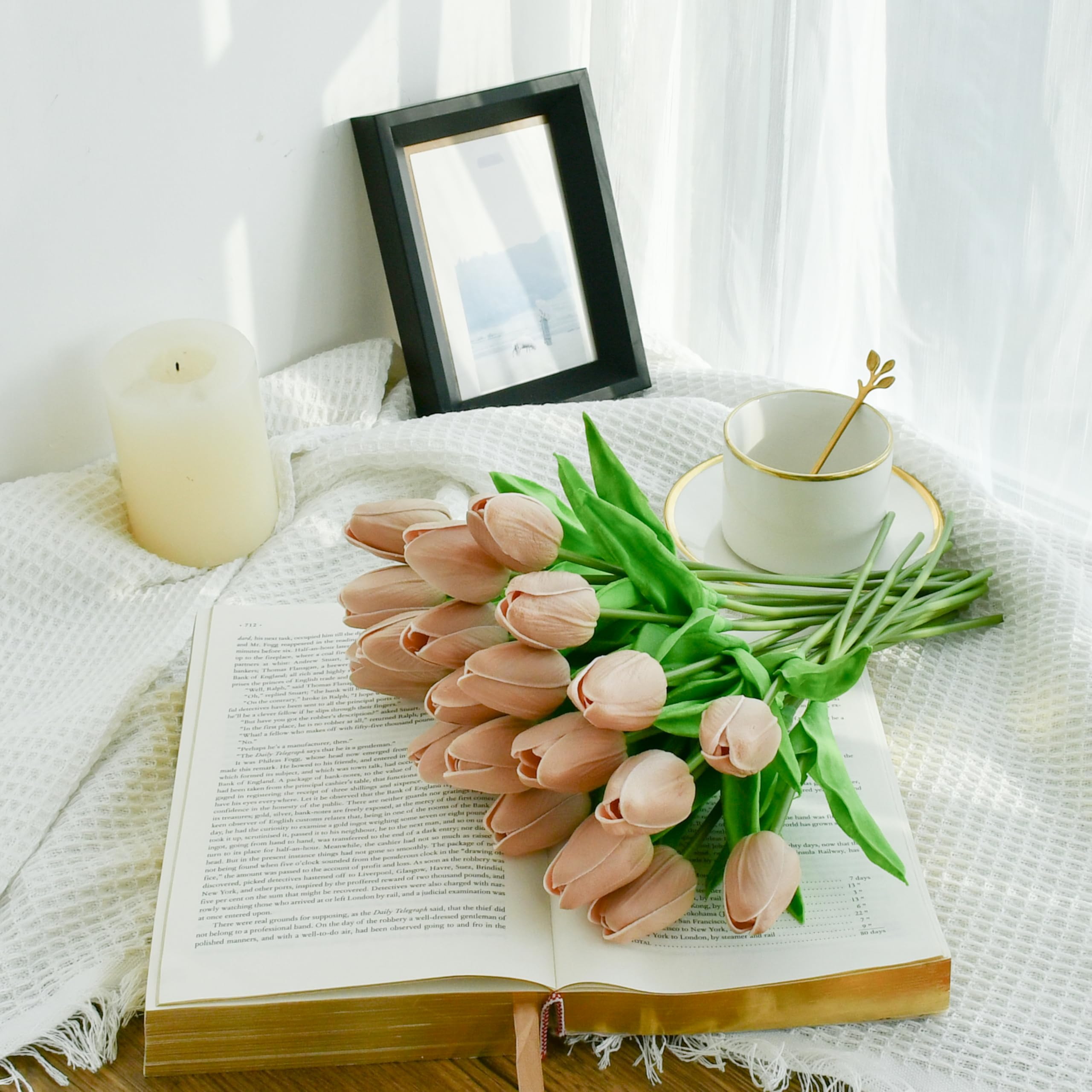 Foto 6 | Flores Artificiales De Seda De Tulipán Mandy, 20 Unidades, Color Marrón Claro - Venta Internacional.
