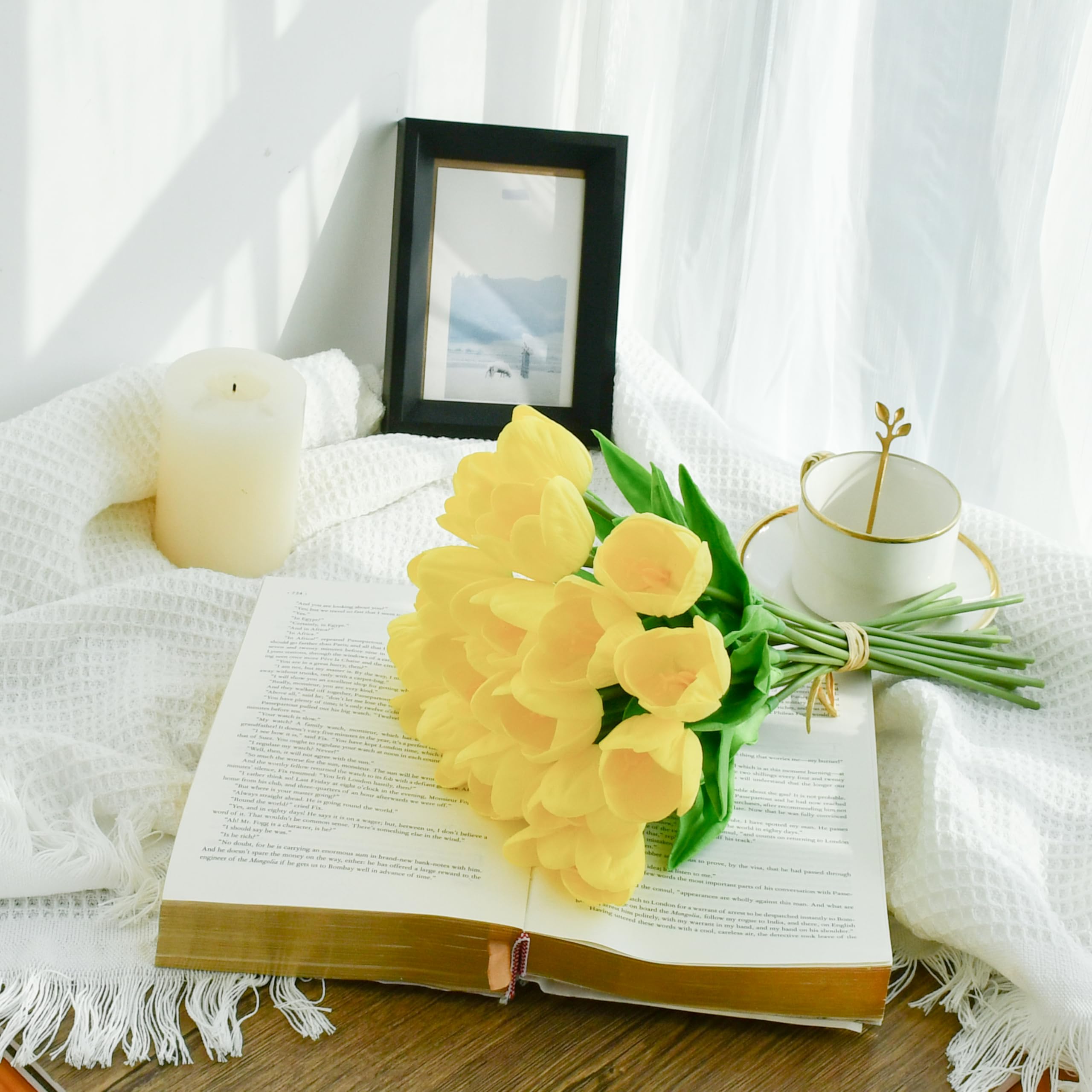 Foto 3 | Flores Artificiales De Seda Con Forma De Tulipán, Color Amarillo Mandy, 12 X 35 Cm - Venta Internacional.
