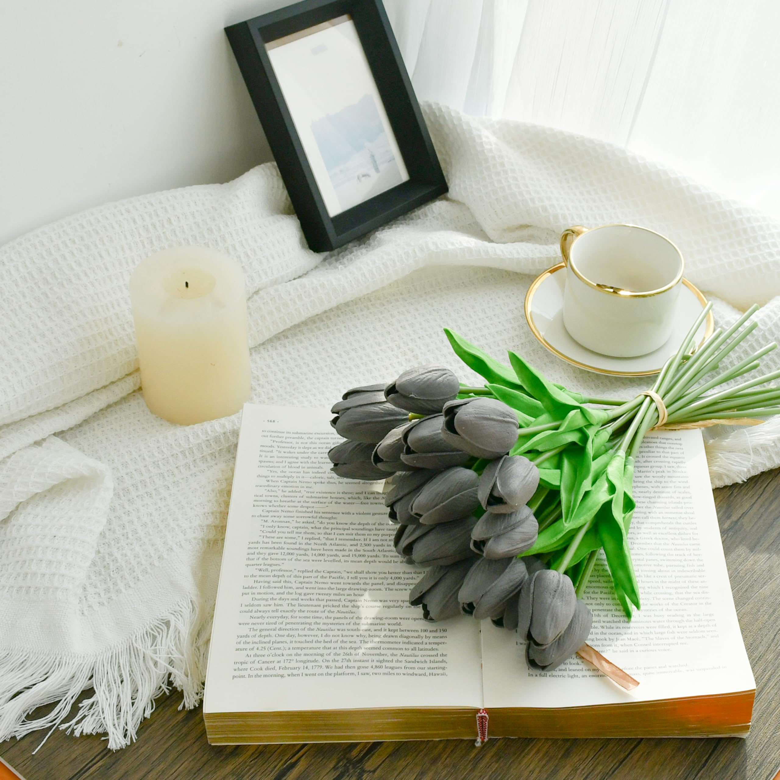 Foto 3 | Flores Artificiales De Seda Con Forma De Tulipán Mandy, Color Gris Oscuro, 20 Unidades - Venta Internacional.