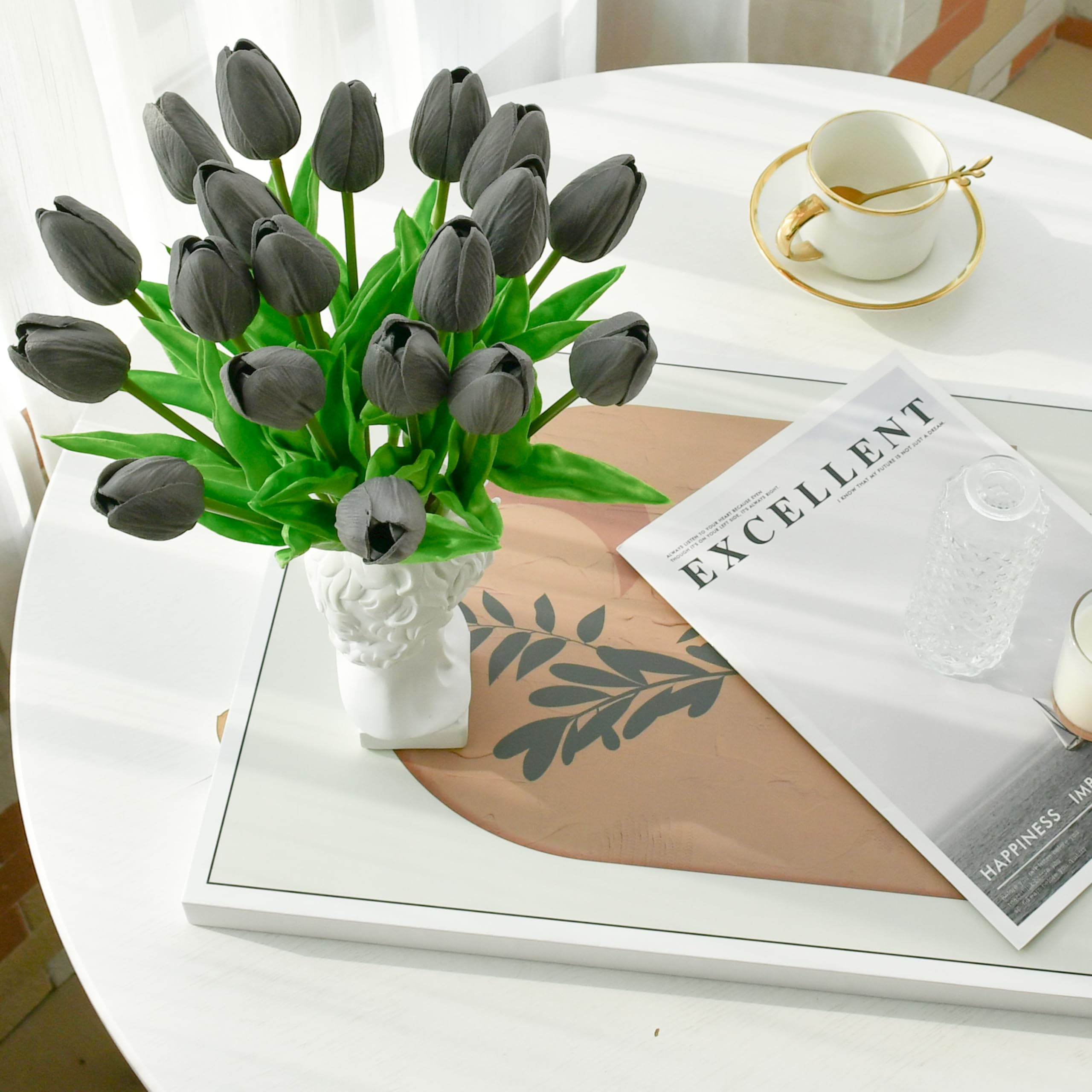 Foto 5 | Flores Artificiales De Seda Con Forma De Tulipán Mandy, Color Gris Oscuro, 20 Unidades - Venta Internacional.