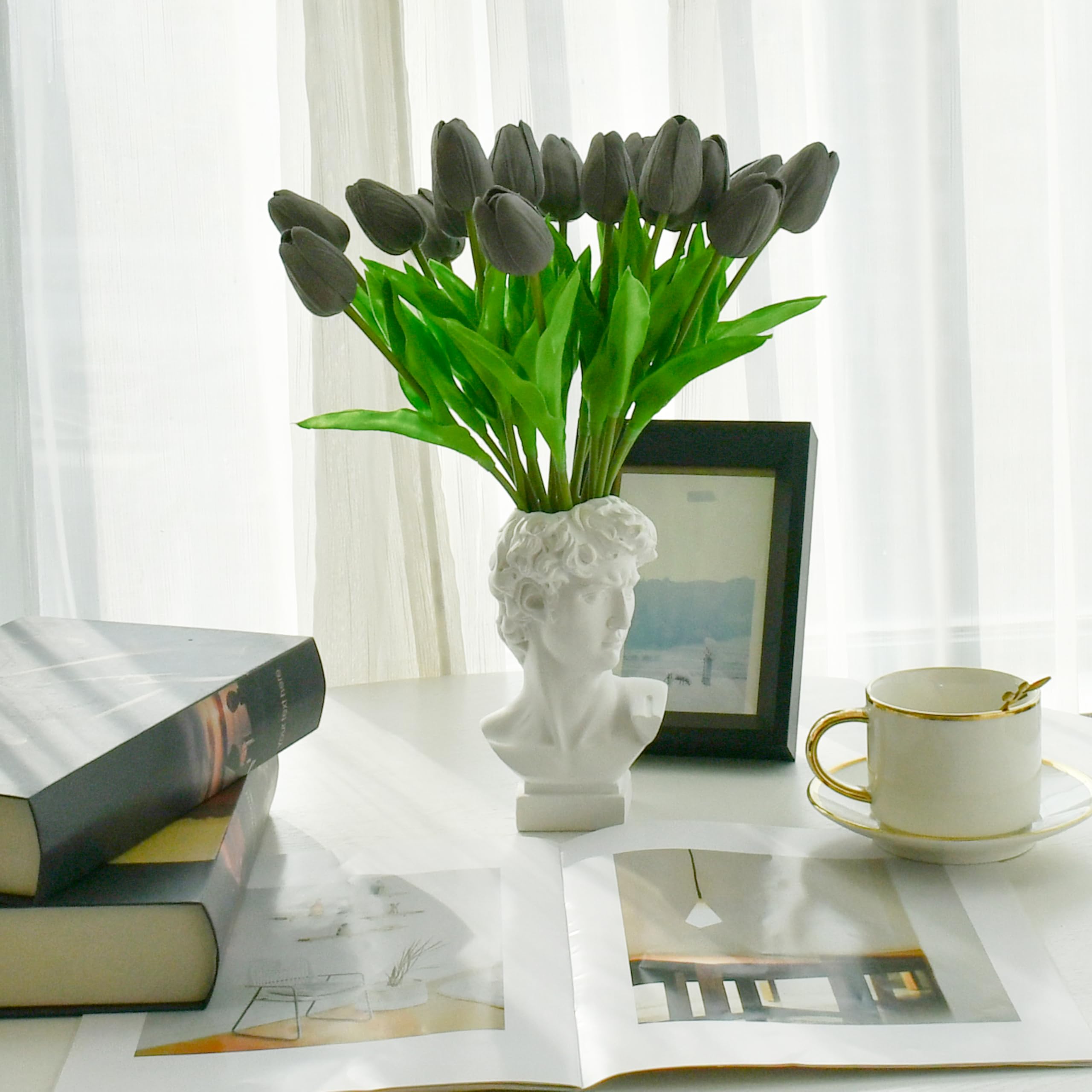 Foto 6 | Flores Artificiales De Seda Con Forma De Tulipán Mandy, Color Gris Oscuro, 20 Unidades - Venta Internacional.
