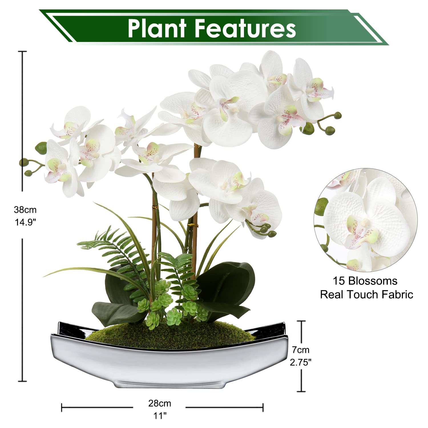 Foto 2 | Flores Artificiales Briful Orquídeas Blancas Phalaenopsis X15 - Venta Internacional.
