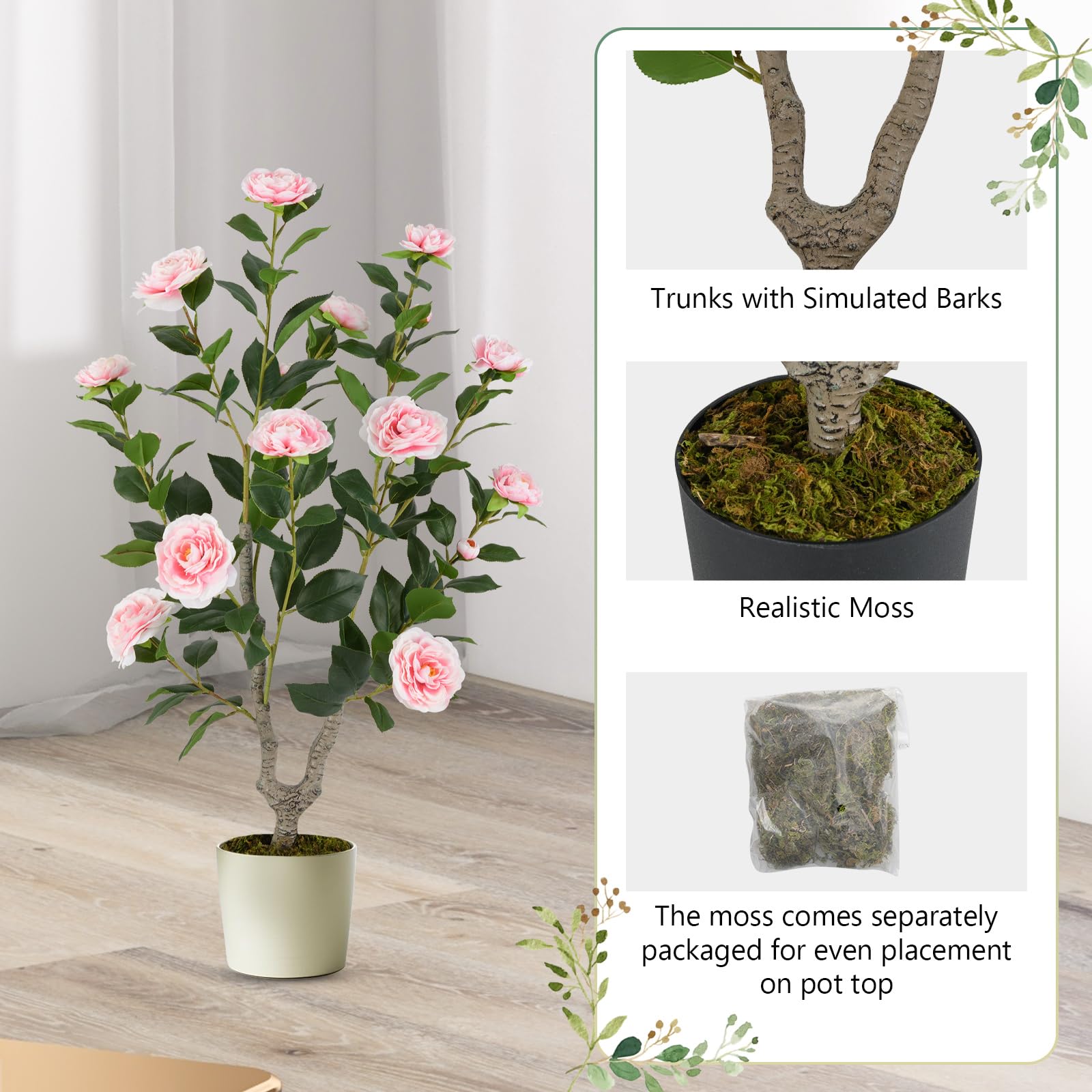 Foto 6 pulgar | Árbol De Camelia Artificial Goplus De 36 Pulgadas, Paquete De 2 Con Maceta, Rosa - Venta Internacional.