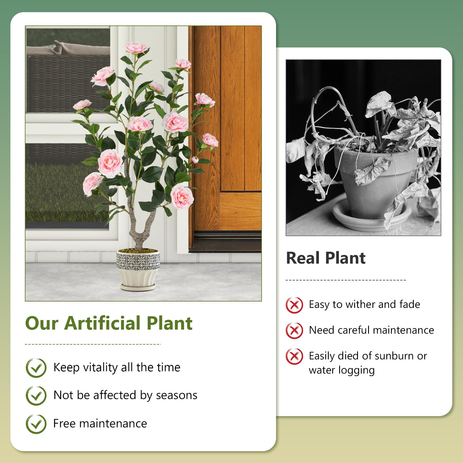 Foto 6 | Árbol De Camelia Artificial Goplus De 36 Pulgadas, Paquete De 2 Con Maceta, Rosa - Venta Internacional.