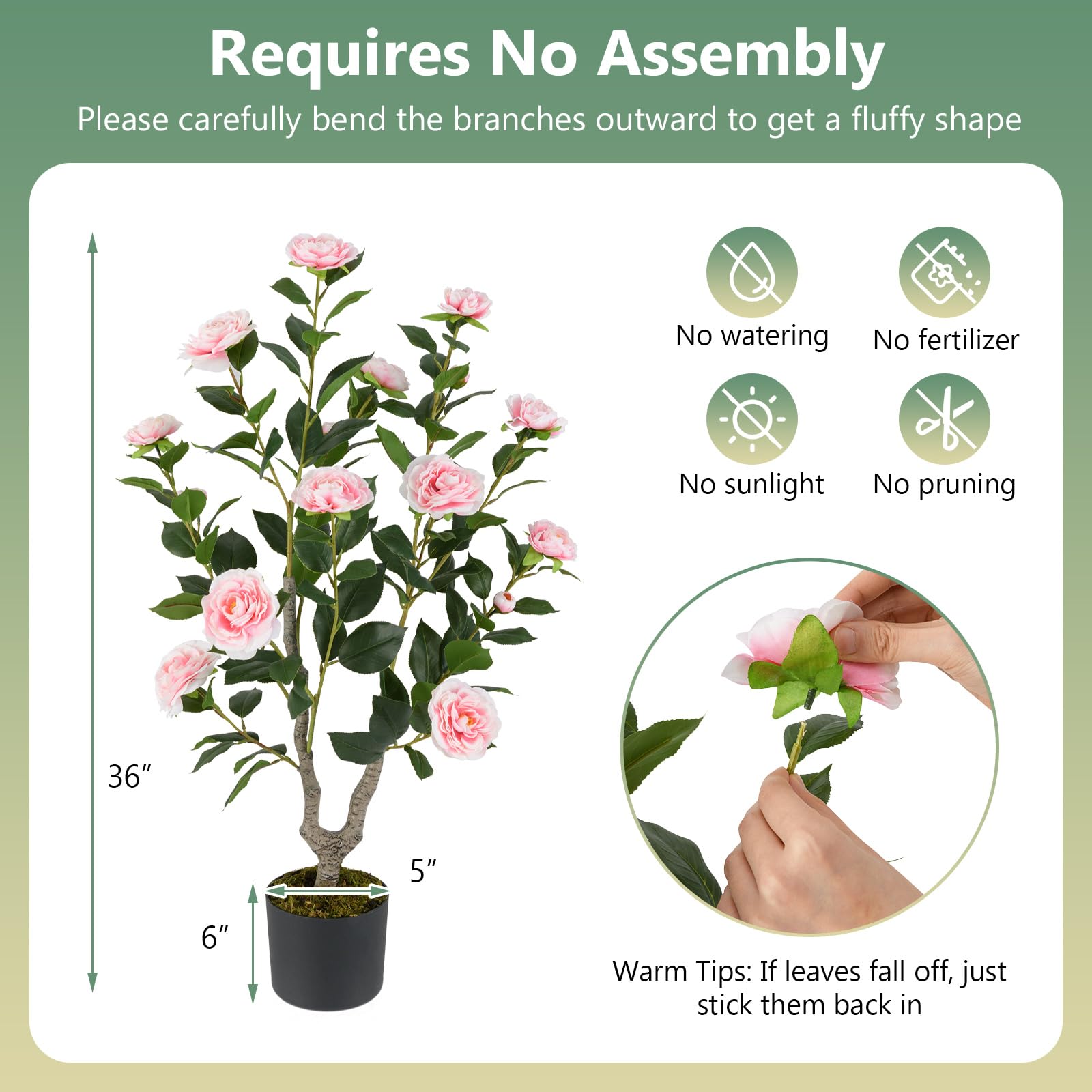 Foto 8 pulgar | Árbol De Camelia Artificial Goplus De 36 Pulgadas, Paquete De 2 Con Maceta, Rosa - Venta Internacional.