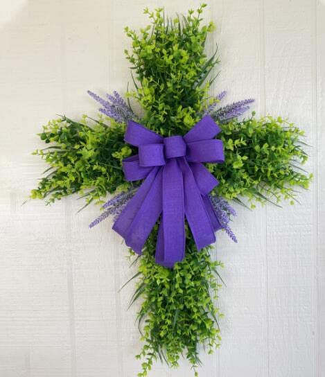 Foto 5 pulgar | Corona De Cruz De Pascua De 40 Cm Para Puerta De Entrada Con Lazo De Arpillera, Decoración Rústica - Venta Internacio