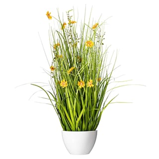 Foto 1 | Cosmos Amarillos Artificiales Y Hierba Verde En Maceta, 31 Cm, Vickerman - Venta Internacional.