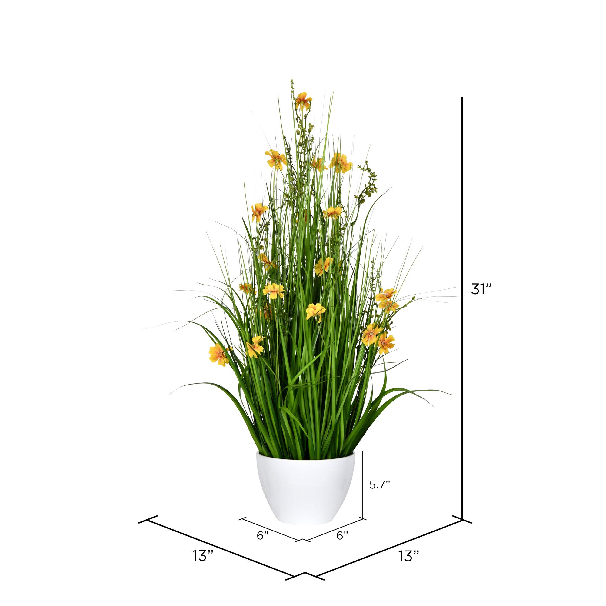 Foto 2 | Cosmos Amarillos Artificiales Y Hierba Verde En Maceta, 31 Cm, Vickerman - Venta Internacional.