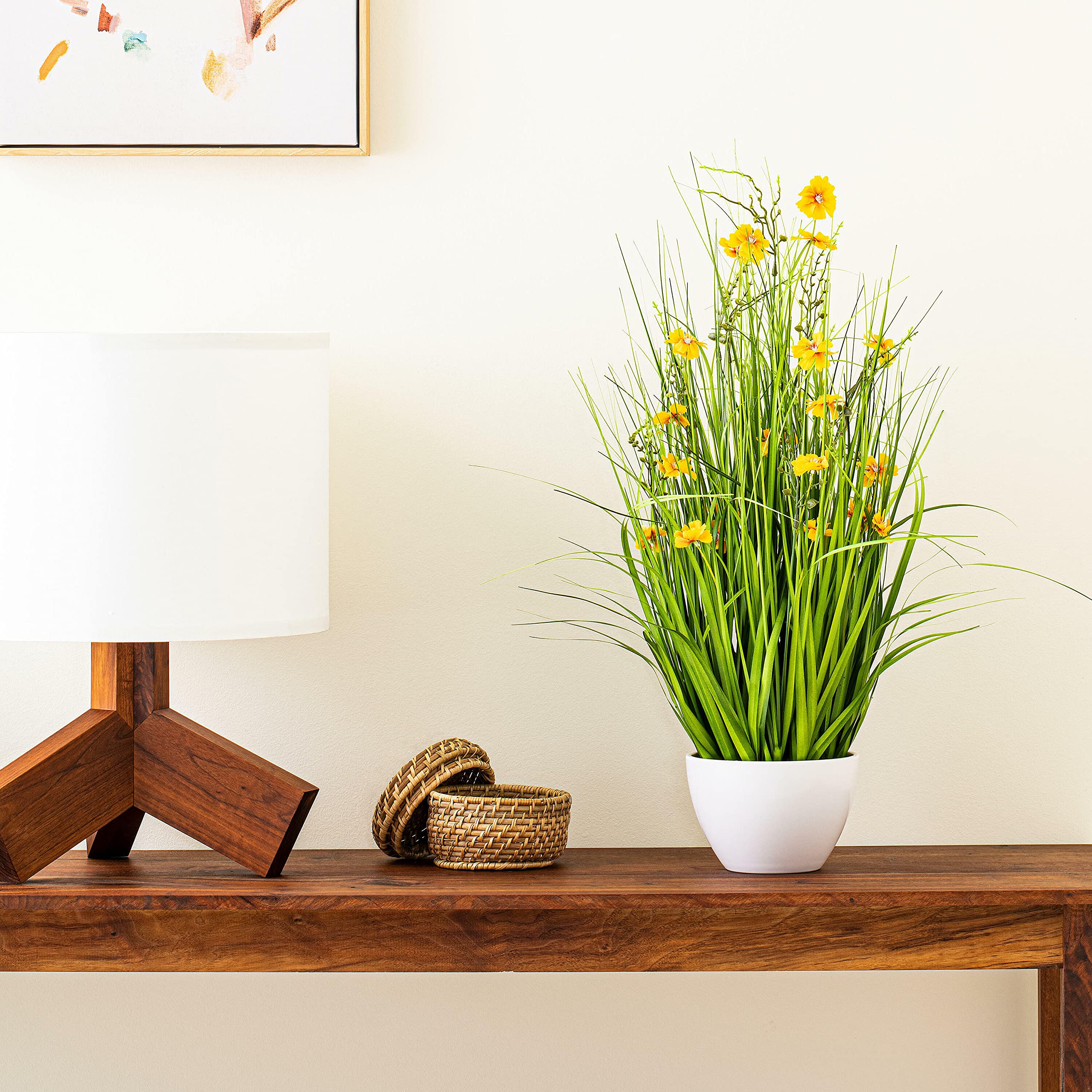 Foto 4 pulgar | Cosmos Amarillos Artificiales Y Hierba Verde En Maceta, 31 Cm, Vickerman - Venta Internacional.