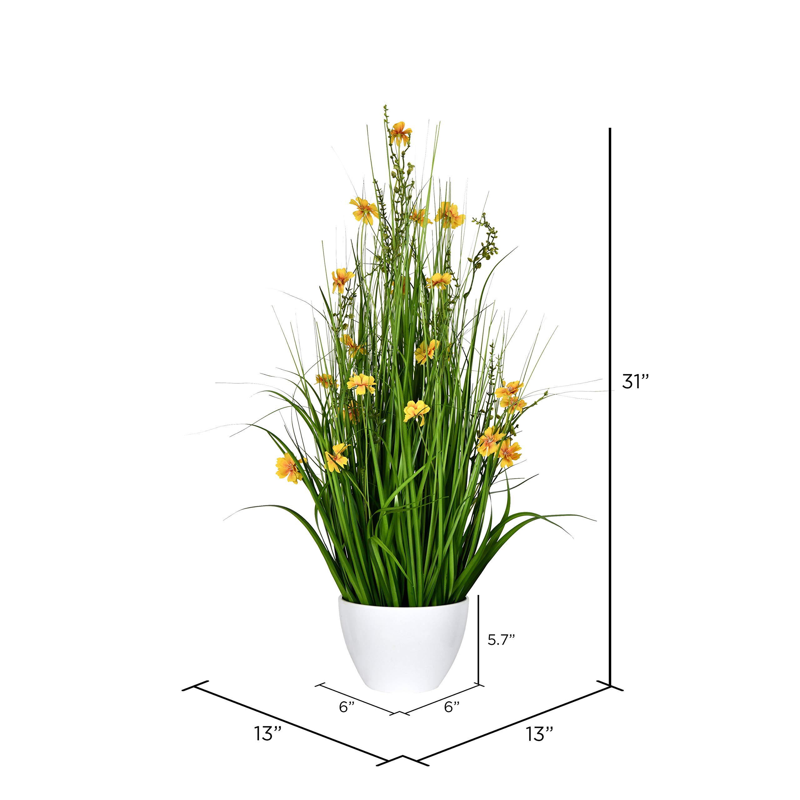 Foto 6 pulgar | Cosmos Amarillos Artificiales Y Hierba Verde En Maceta, 31 Cm, Vickerman - Venta Internacional.