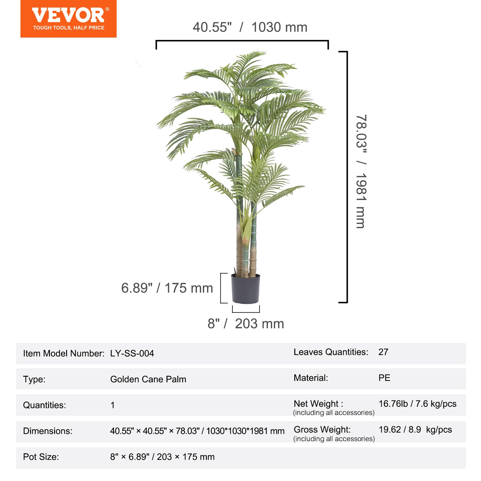Foto 8 pulgar | Palmera Artificial De Caña Dorada Vevor De 2 M Con Antivuelco - Venta Internacional.