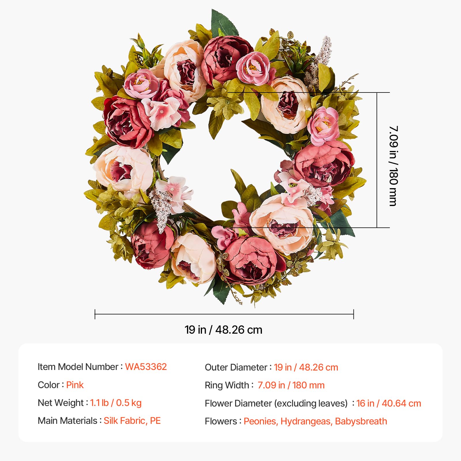 Foto 7 | Corona de Primavera VEVOR con Peonía Artificial  48 cm -Venta Internacional
