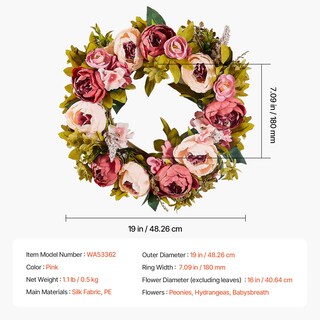Foto 7 | Corona de Primavera VEVOR con Peonía Artificial 48 cm -Venta Internacional