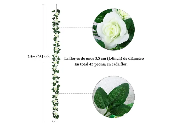 Foto 5 pulgar | Guirnalda De Flores Xtellar Peonía Artificiales Blancas 2.5m Para Decoración