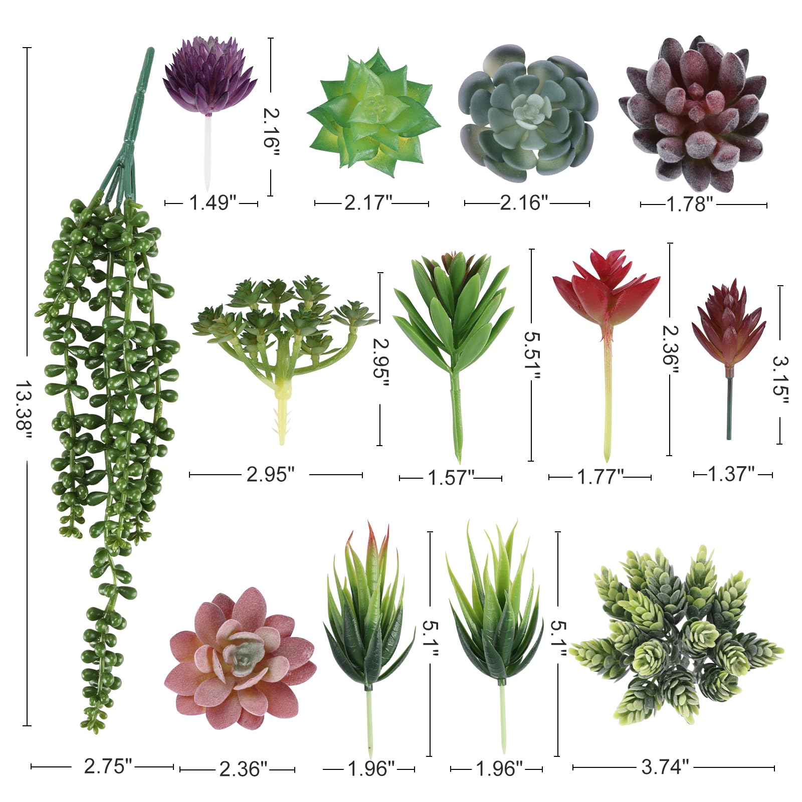Foto 3 pulgar | Plantas Suculentas Artificiales Cewor  14 Unidades  Sin Maceta  Realistas - Venta Internacional.