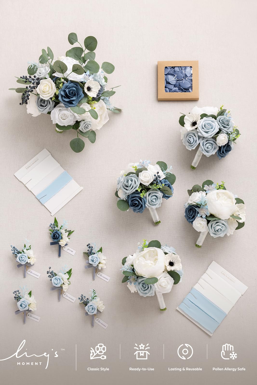 Foto 7 pulgar | Paquete De Flores Artificiales Para Boda Ling's Moment Blue - Venta Internacional.