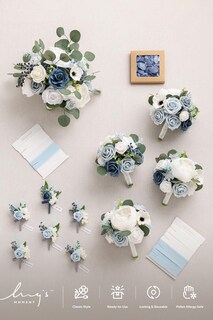 Foto 6 | Paquete De Flores Artificiales Para Boda Ling's Moment Blue - Venta Internacional.