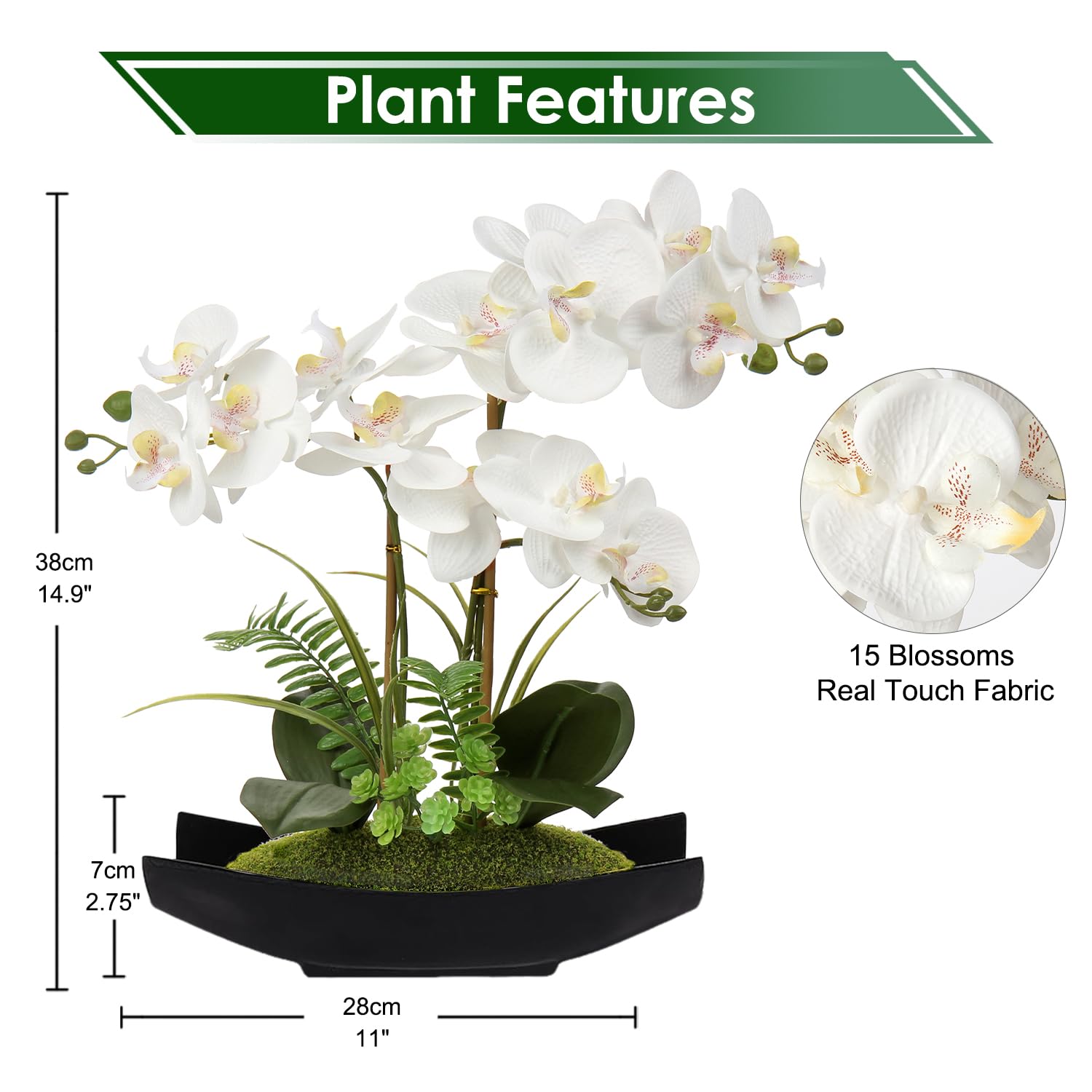 Foto 3 pulgar | Flores Artificiales Briful Orchid  Color Blanco  38 Cm  Con Maceta Negra - Venta Internacional.