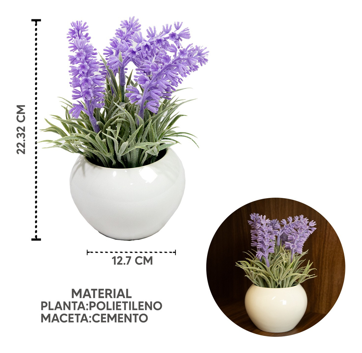 Foto 2 | Lavanda Artificial en Maceta de Hojalata Jauz Blanco 22 cm