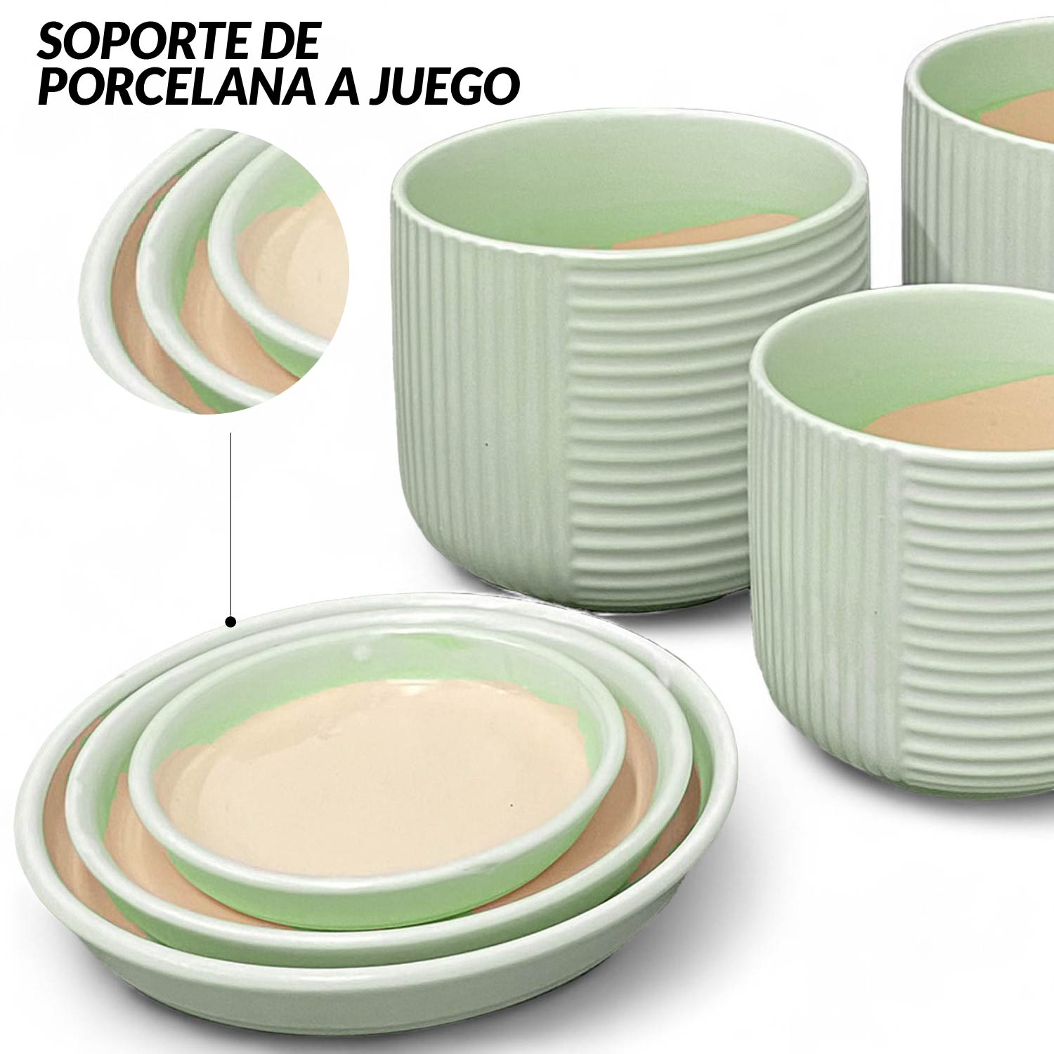 Foto 5 | Set De 3 Macetas Ilios Innova Jt252-ver/kit De Color Verde Cerámica