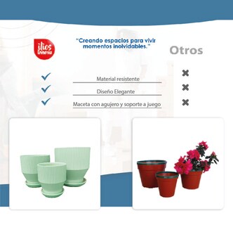 Foto 7 | Set de 3 Macetas Ilios Innova Jt258-ver/kit de color Verde Cerámica